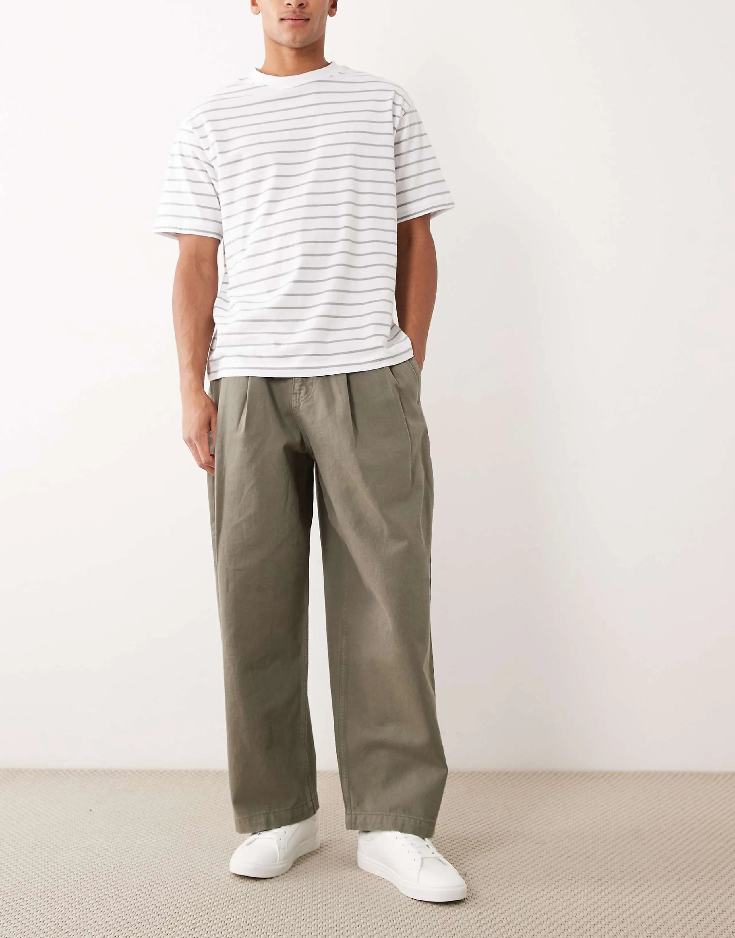 ASOS DESIGN barrel pants in khaki with pleats