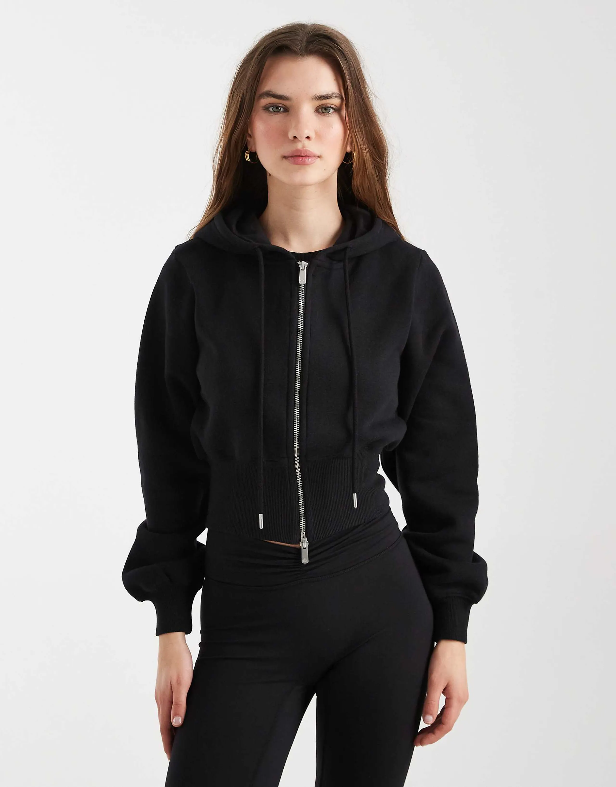 Cotton On contour zip up jacket in black