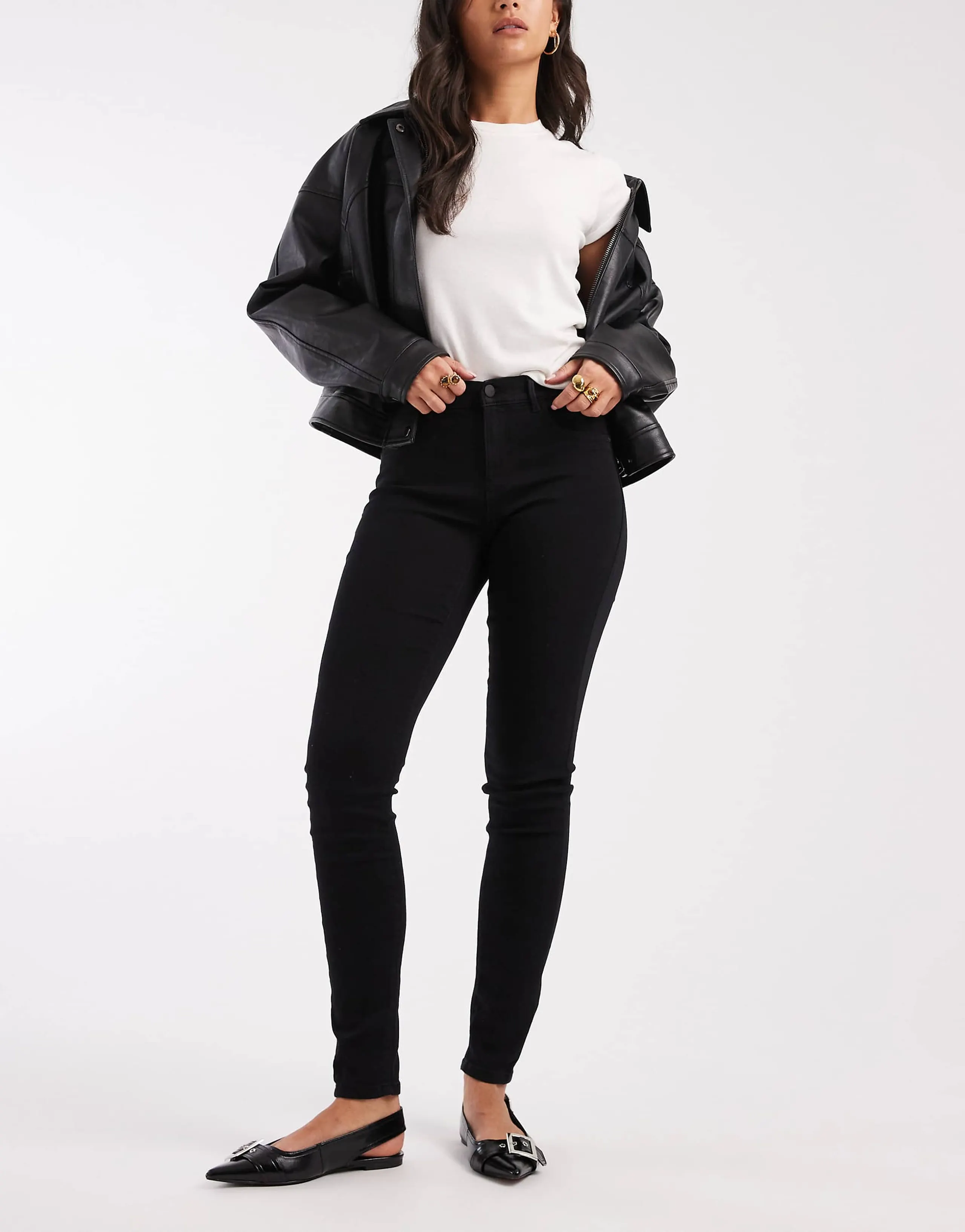 Only Rain mid rise skinny jeans in black 