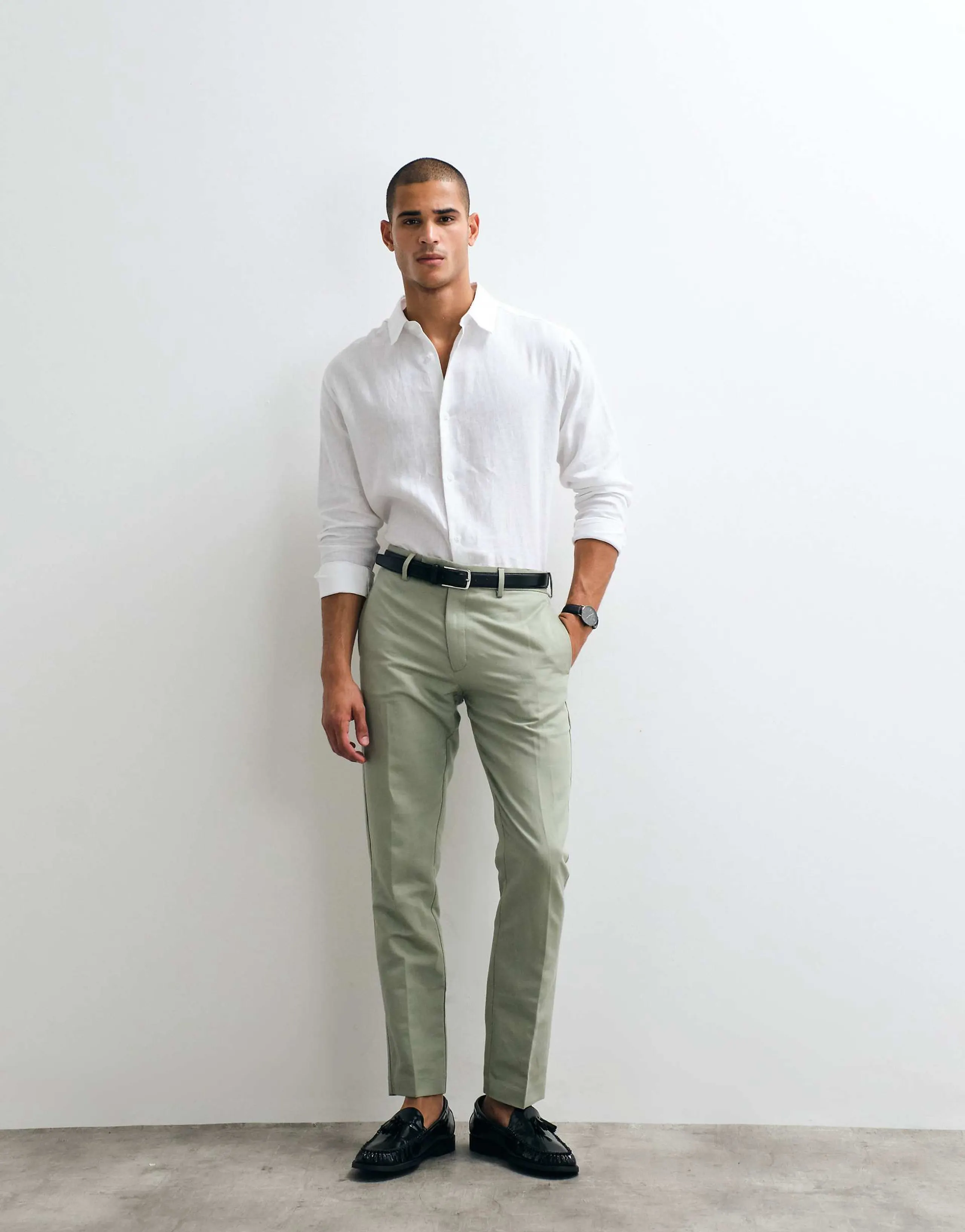 ASOS DESIGN tailored linen rich slim pants in sage green