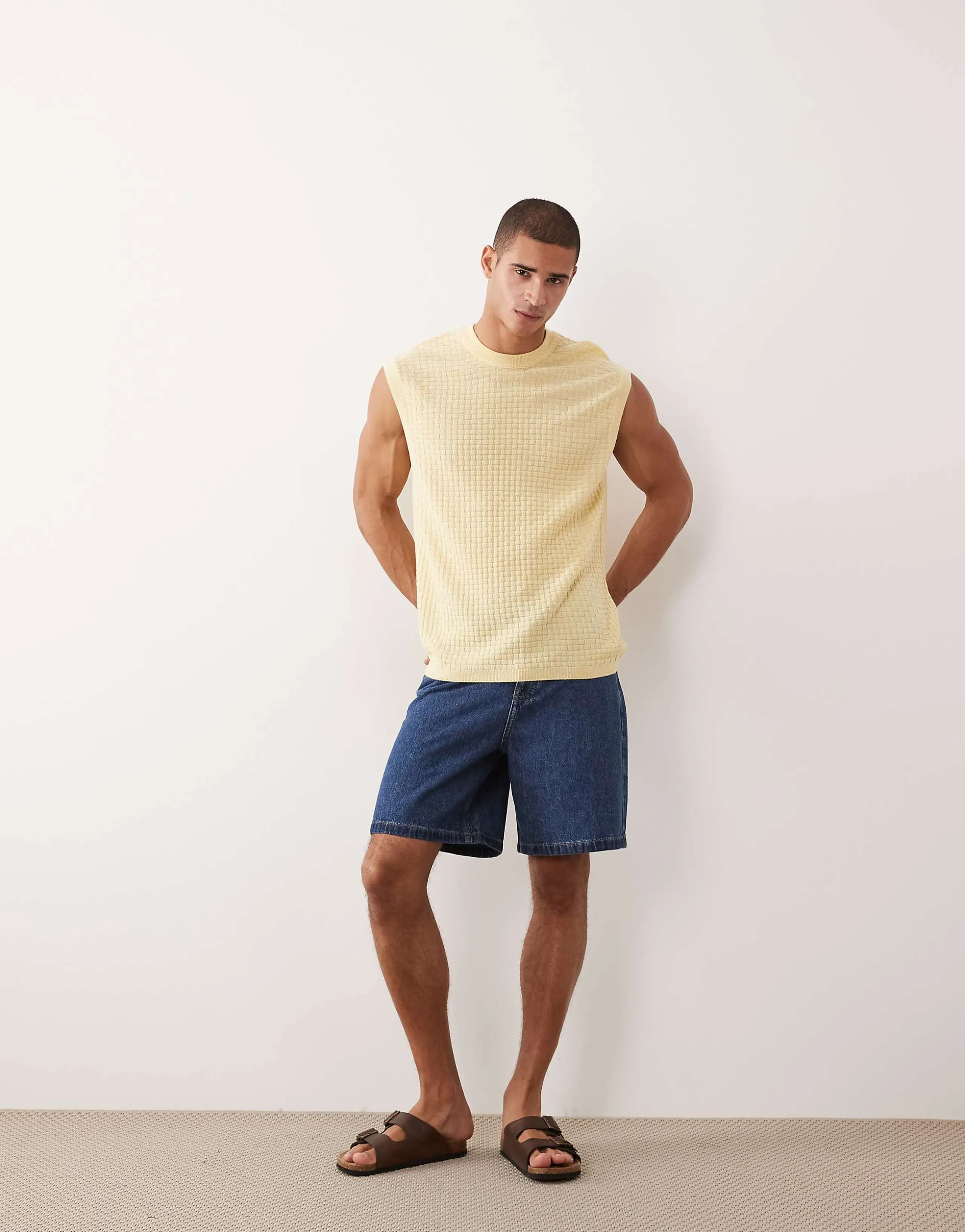 ASOS DESIGN relaxed textured knit tank in yellow