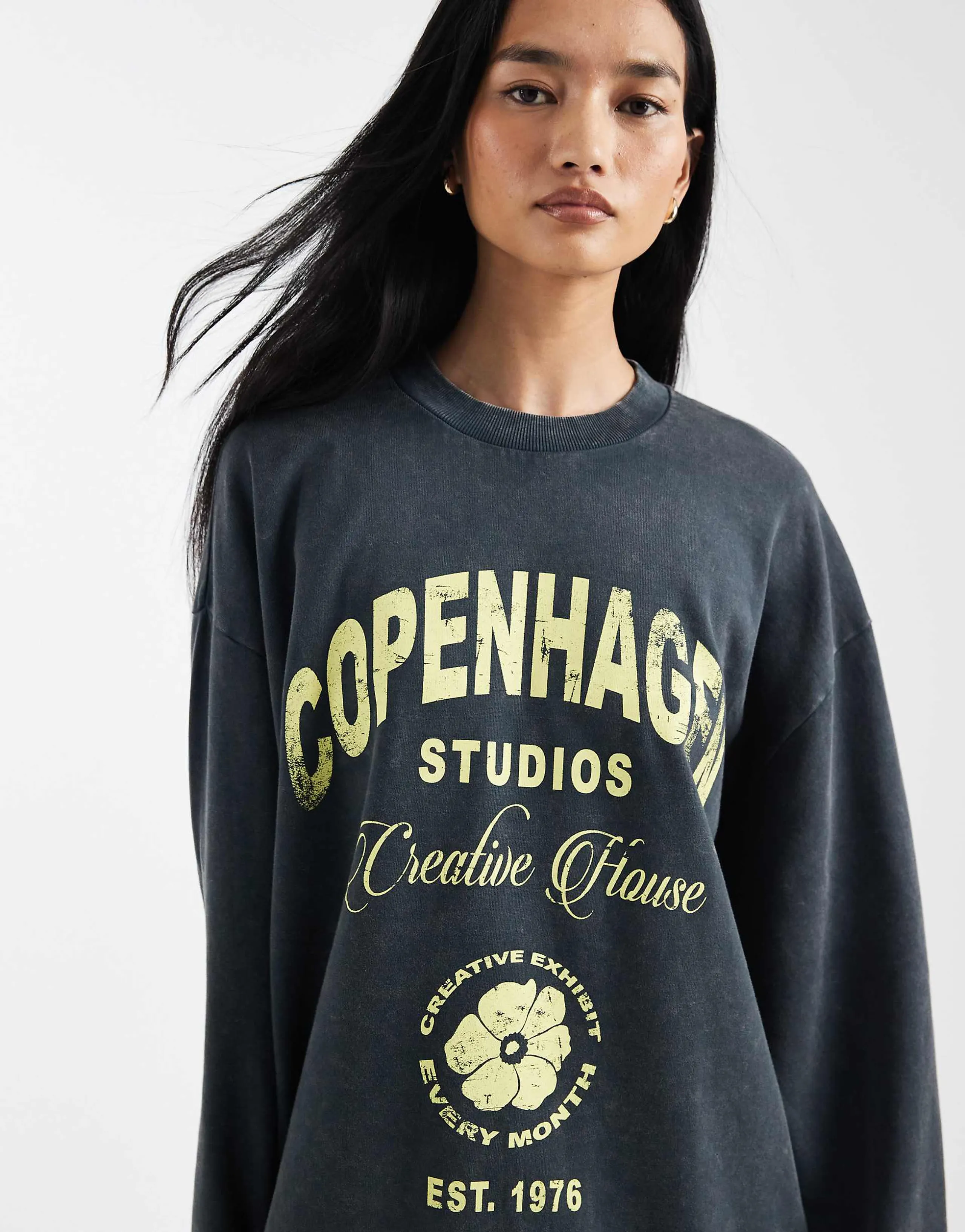 ASOS DESIGN oversized sweatshirt with Copenhagen Studios graphic in charcoal