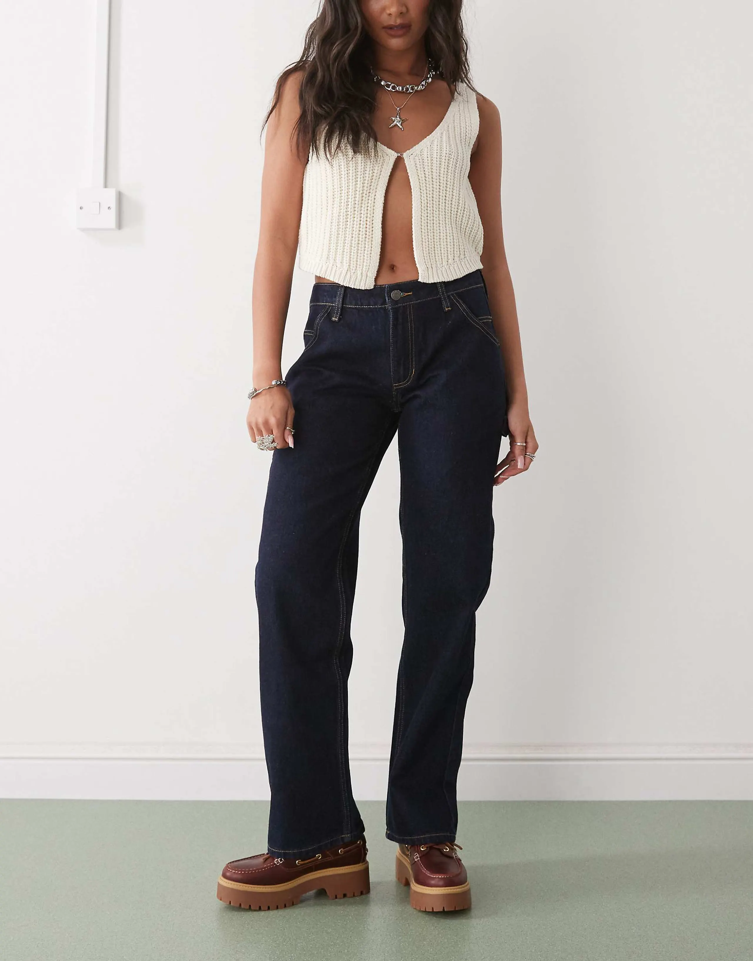 Guess Originals carpenter denim jeans in indigo with logo back print