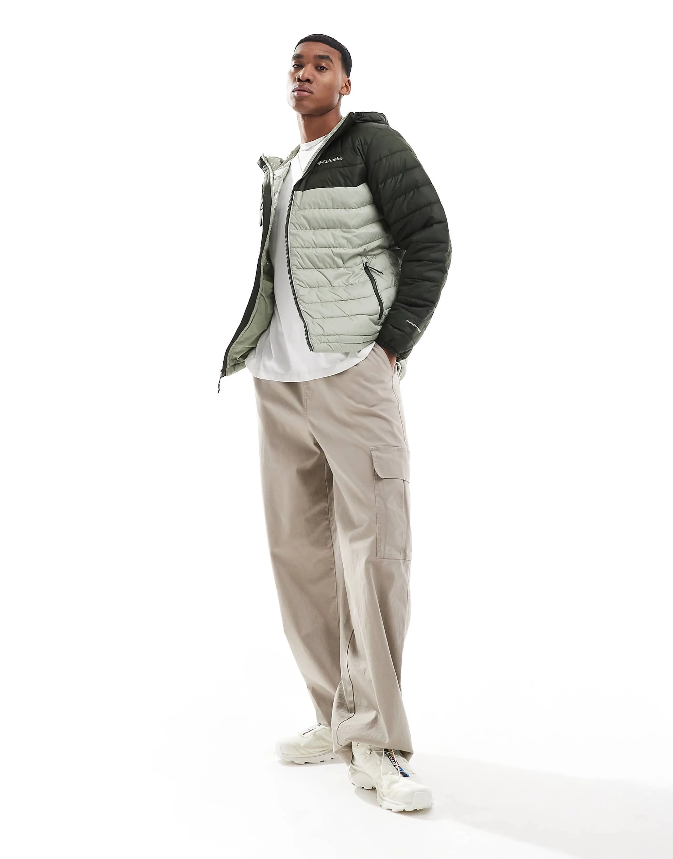 Columbia Powder Lite hooded jacket in mix green