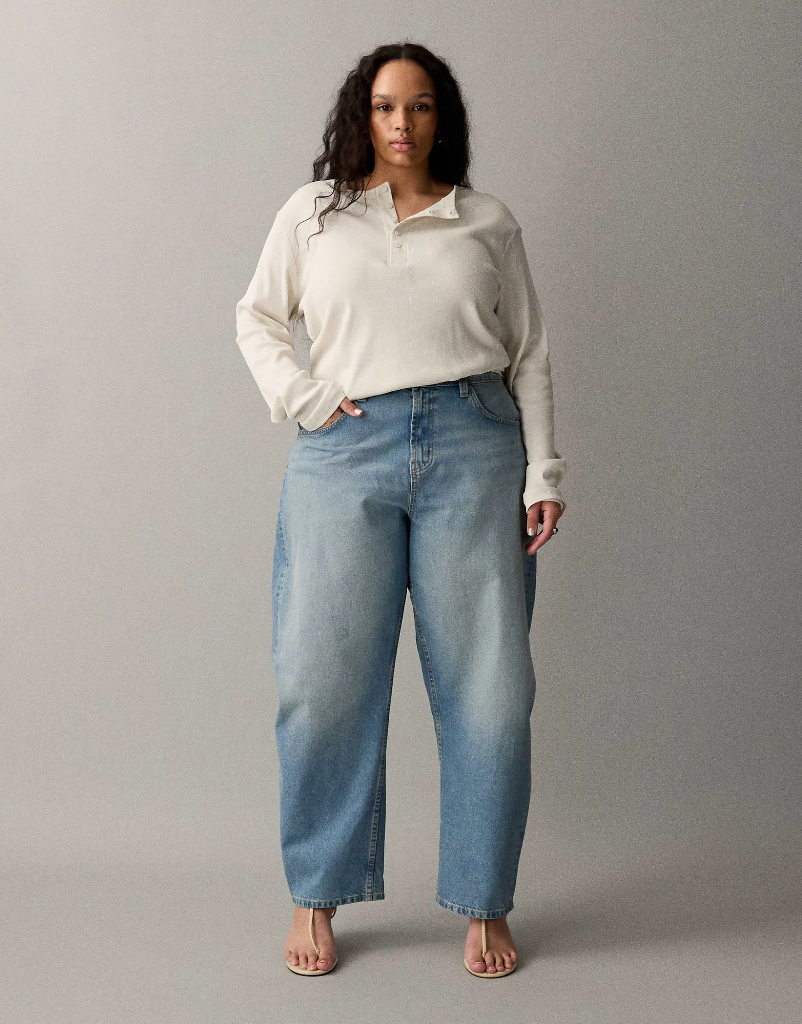 ASOS DESIGN Circular Design Collection Curve slim barrel leg jeans in light midwash 