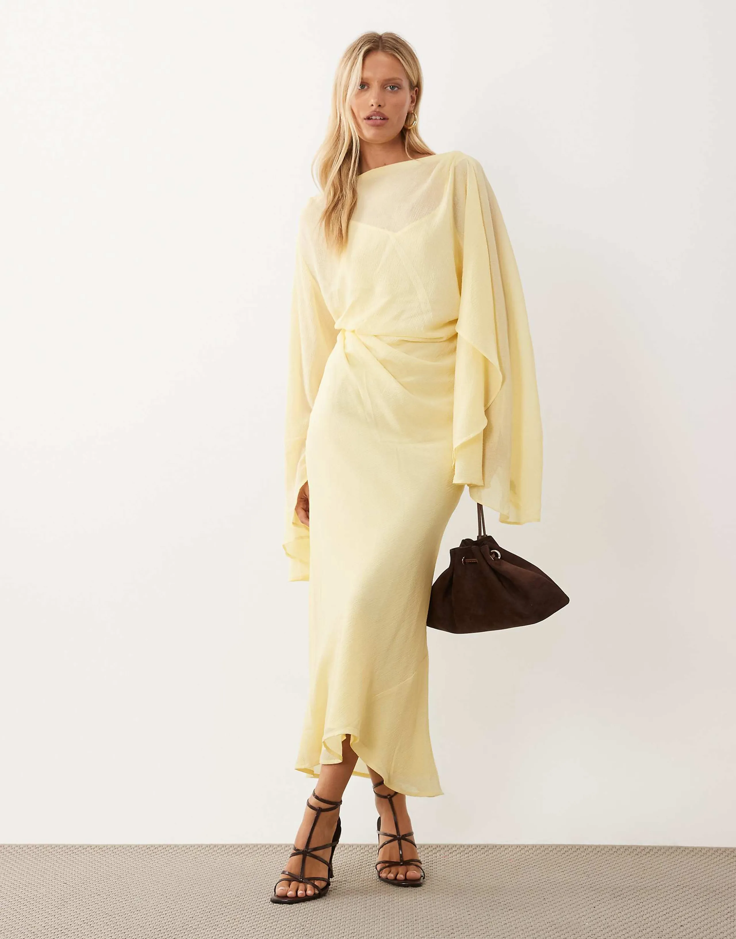 ASOS DESIGN kimono sleeve cape detail draped midaxi dress with open back in buttermilk