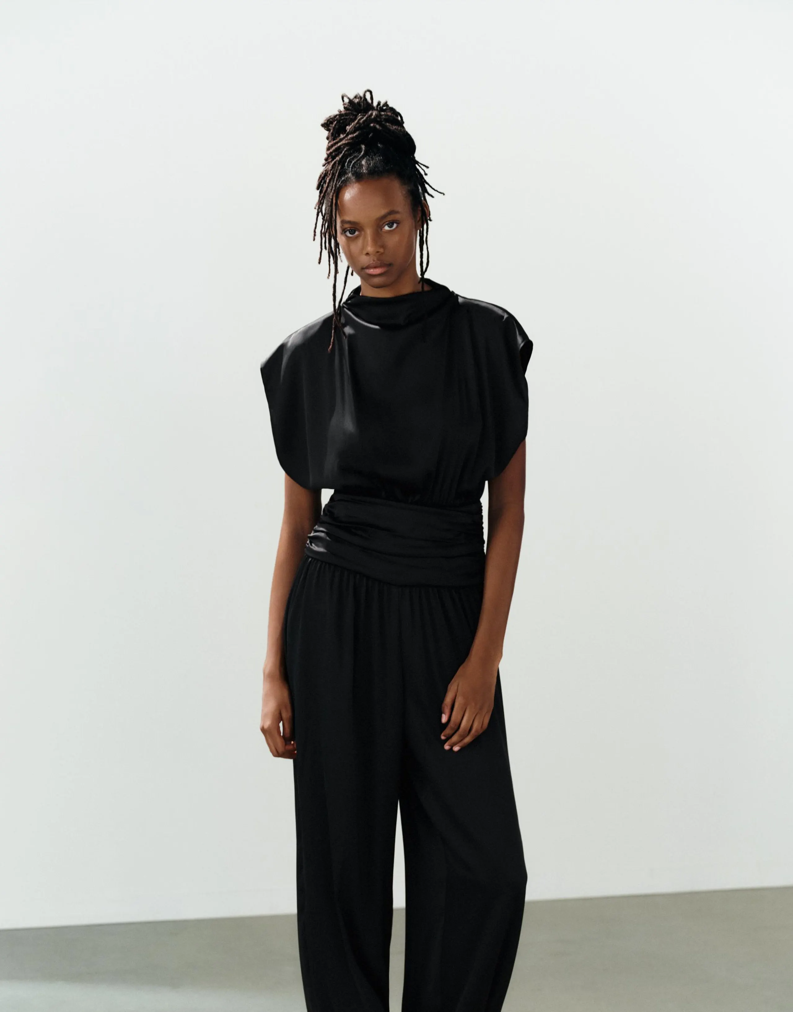 SATIN JUMPSUIT WITH SASH