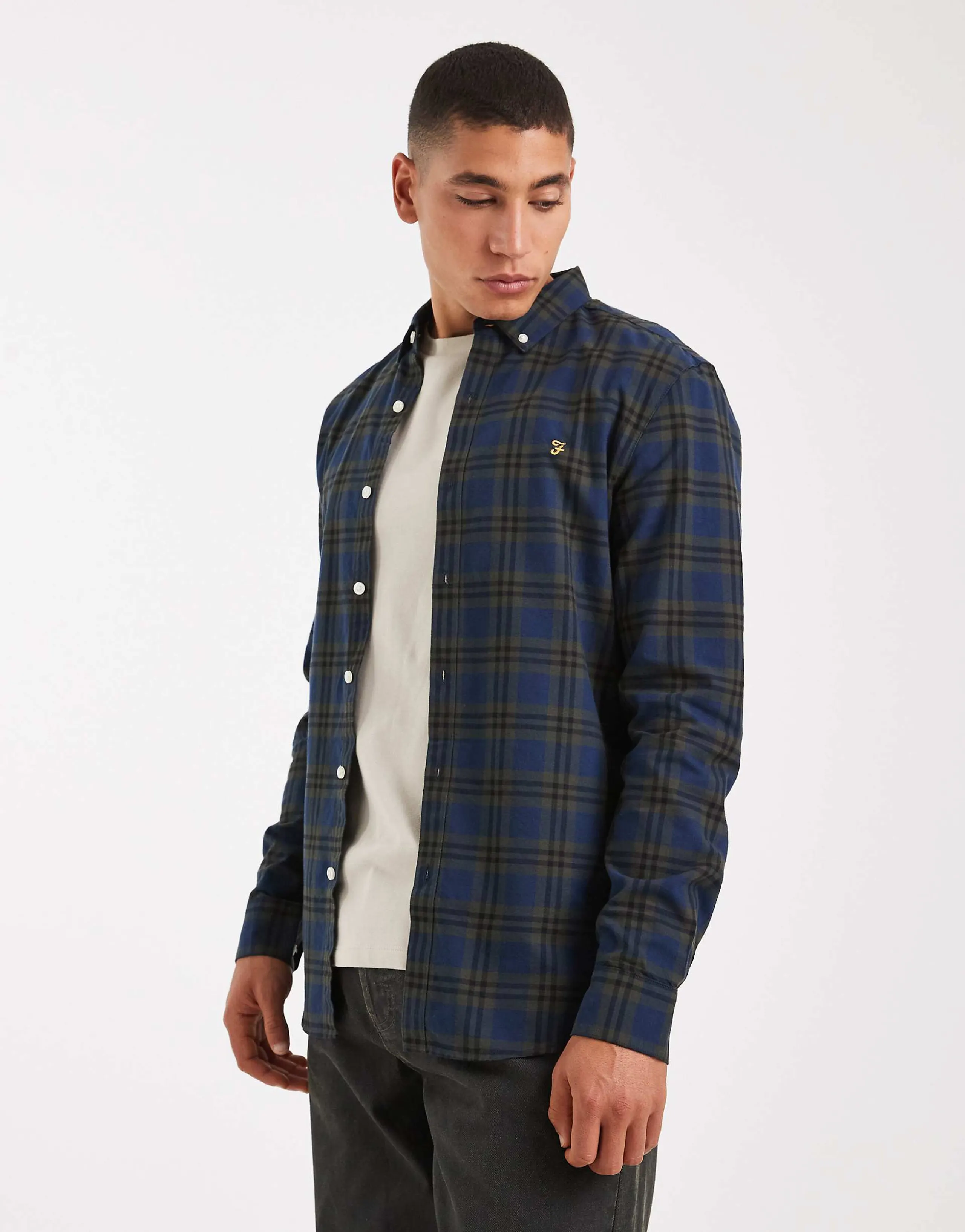 Farah brewer checked longsleeve shirt in dark green