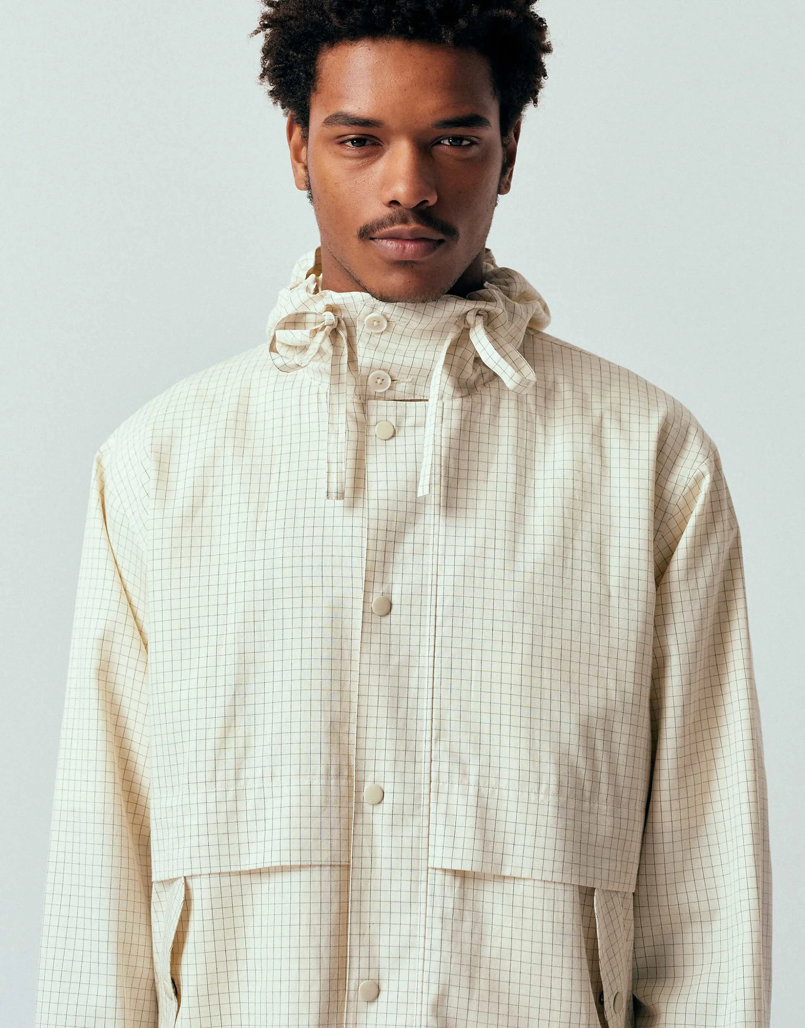 ASOS DESIGN oversized plaid windbreaker jacker in beige