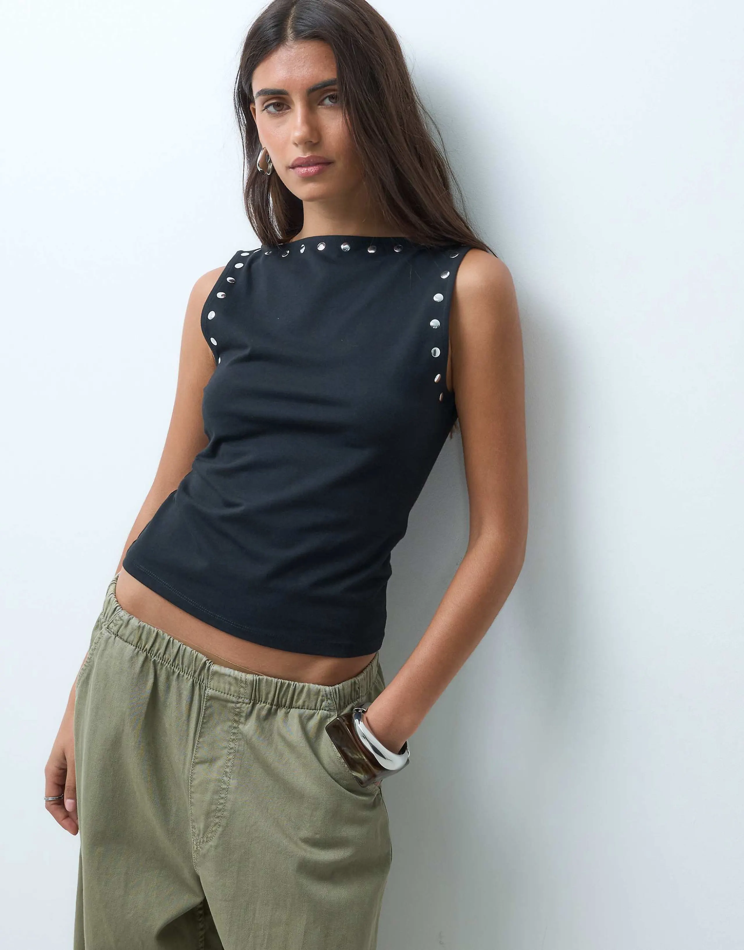 ASOS DESIGN tank top with stud details in black