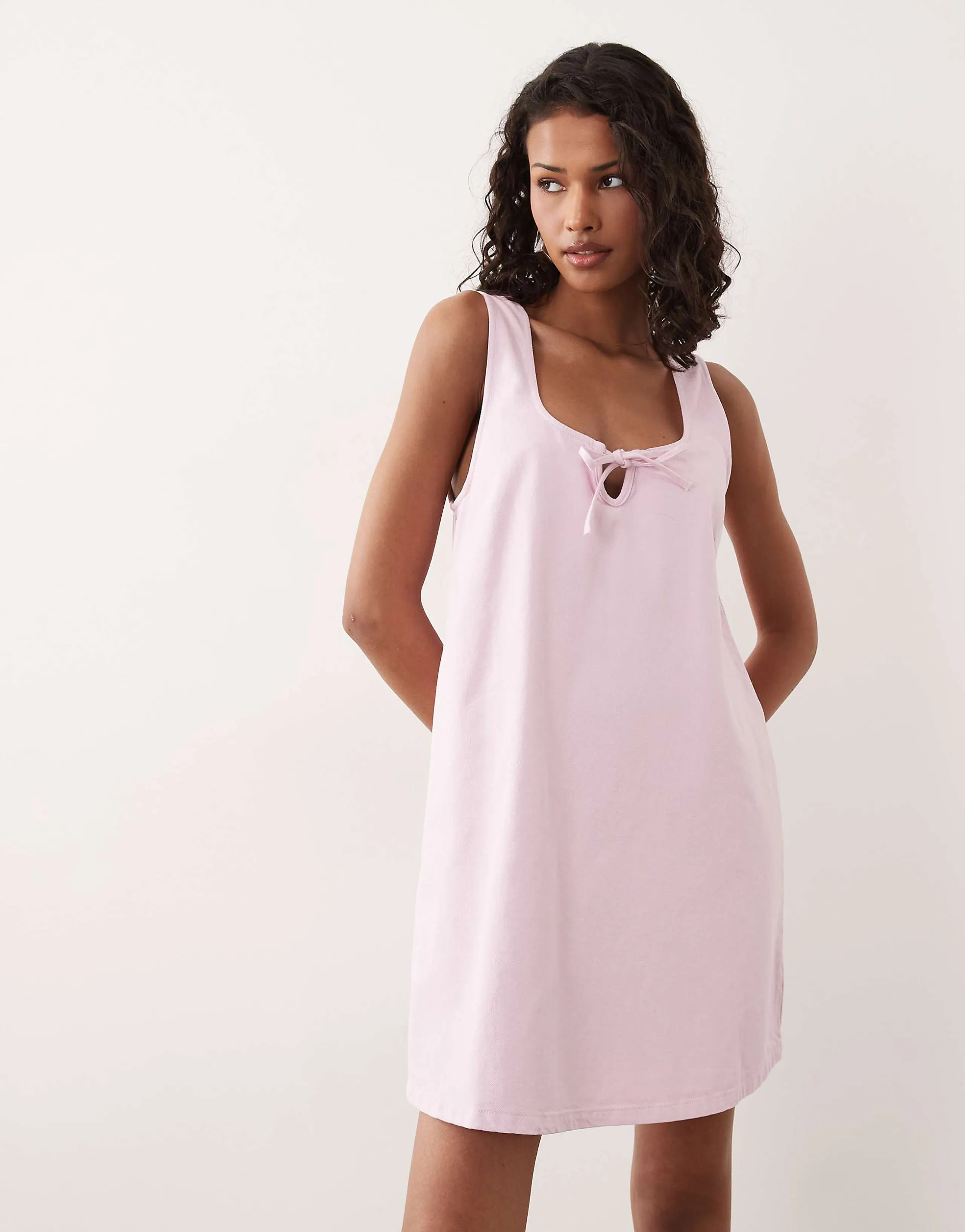 ASOS DESIGN scoop neck tie front mini dress in pink