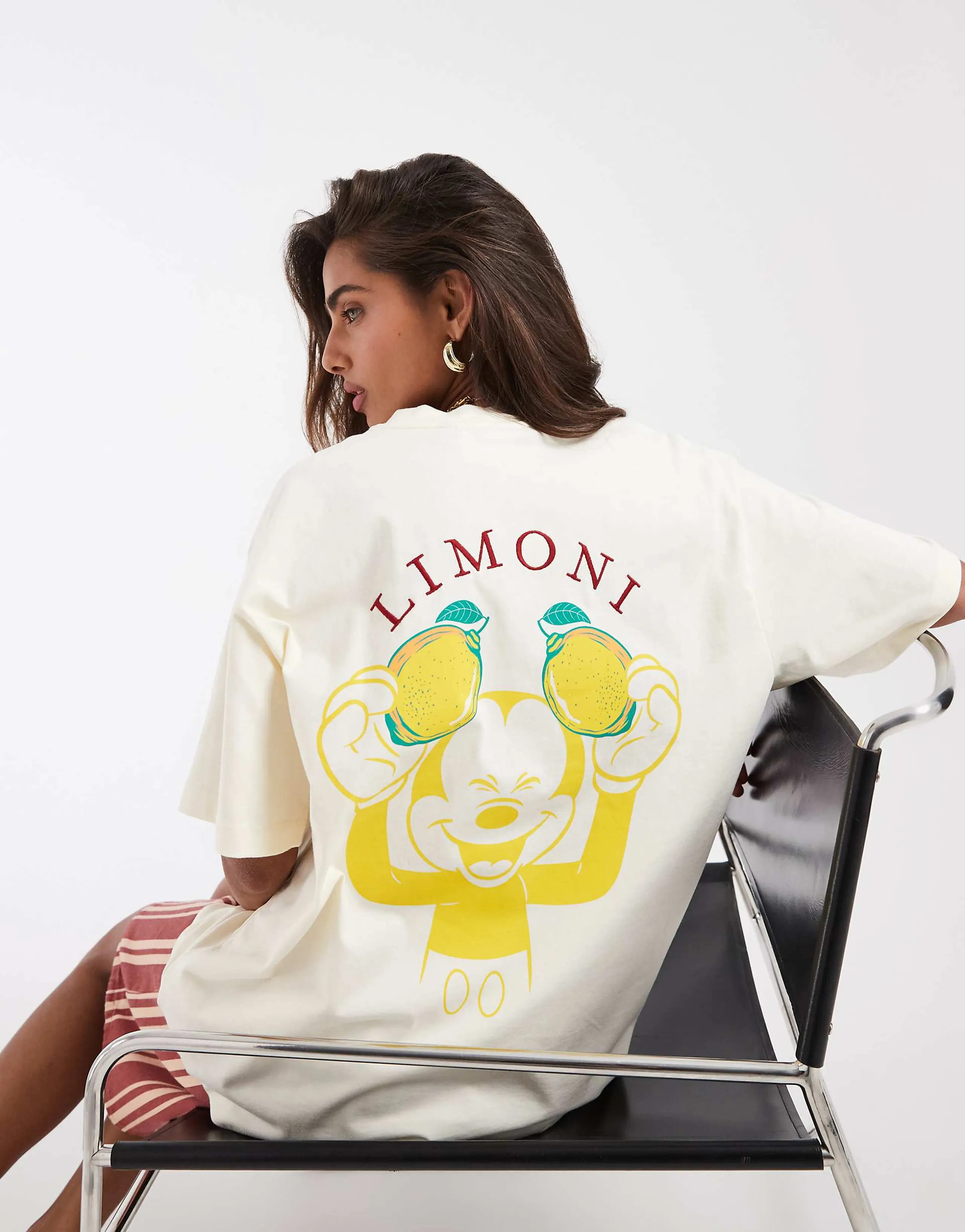 ASOS DESIGN x Disney T-shirt in yellow with Mickey Mouse lemon print with embroidery