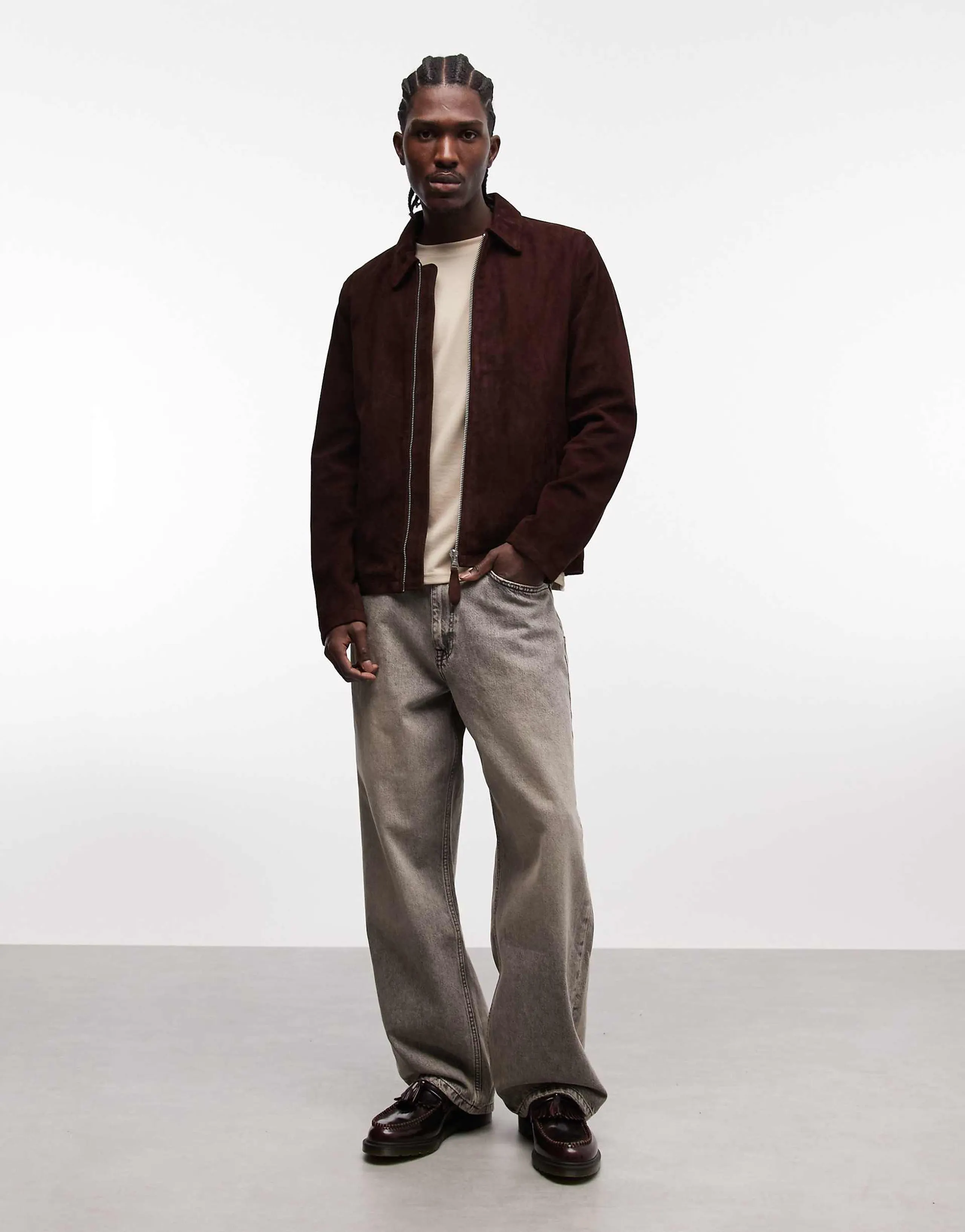 Schott real suede harrington jacket in chocolate brown