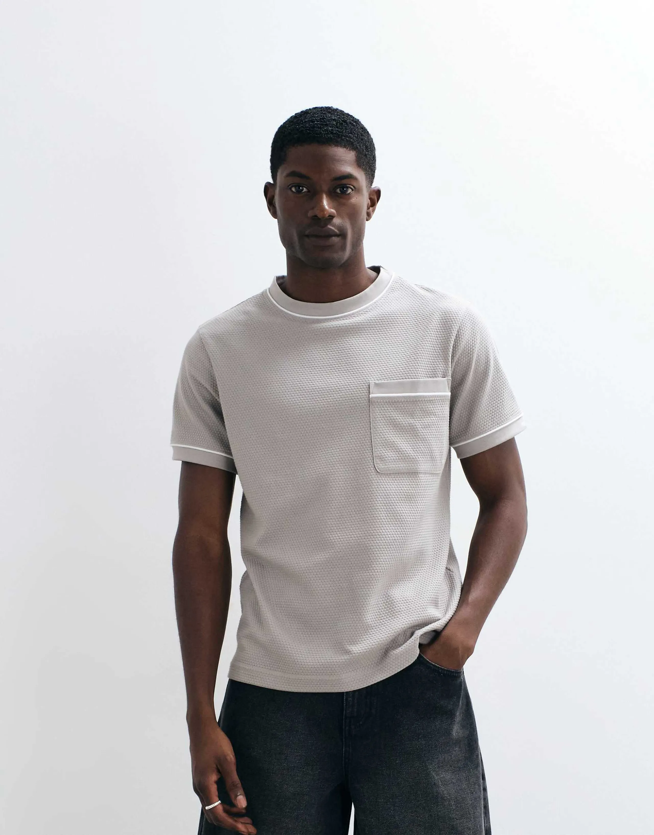 ASOS DESIGN regular fit T-shirt with contrast stitch in light green texture