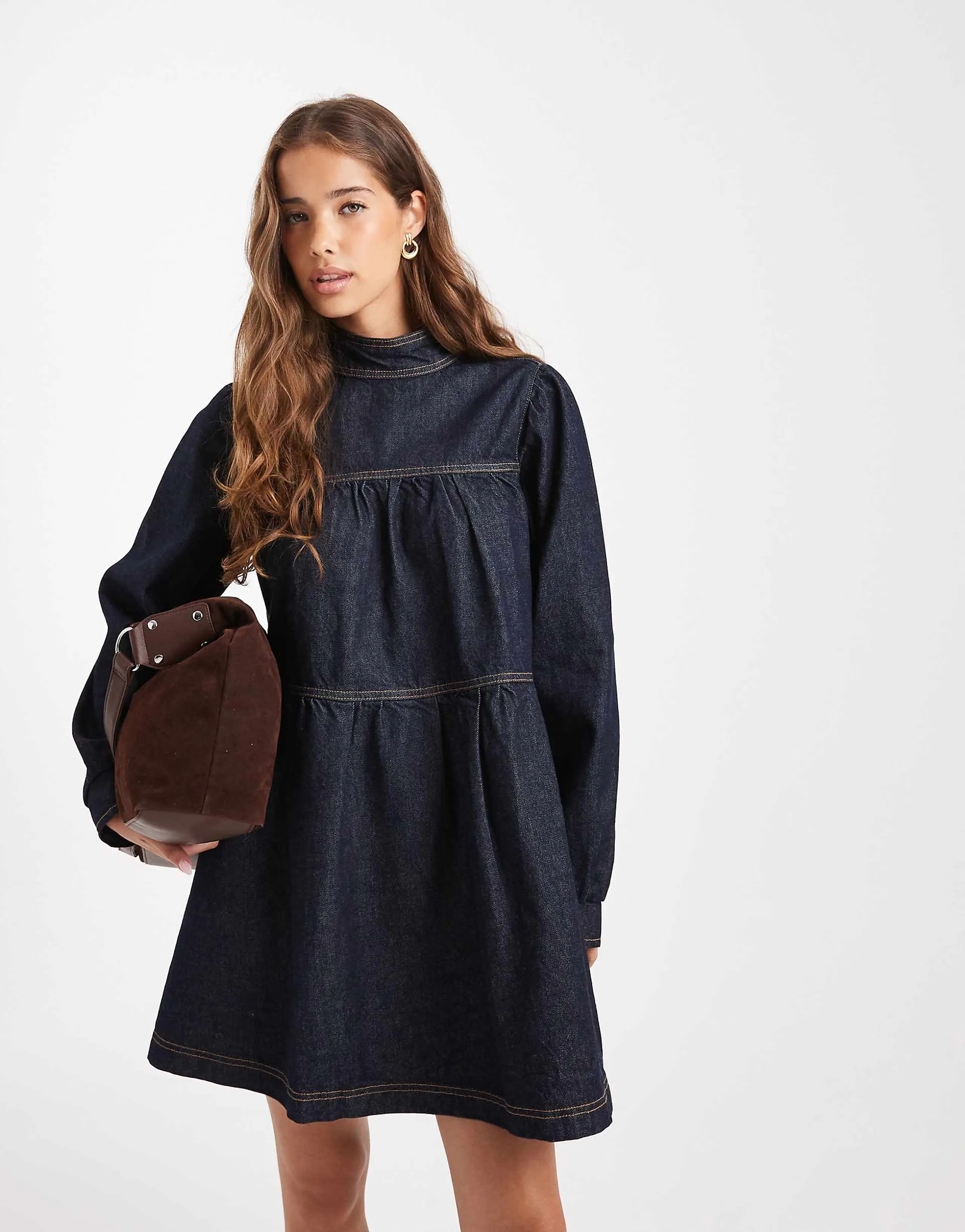 Miss Selfridge denim tiered dress in indigo wash