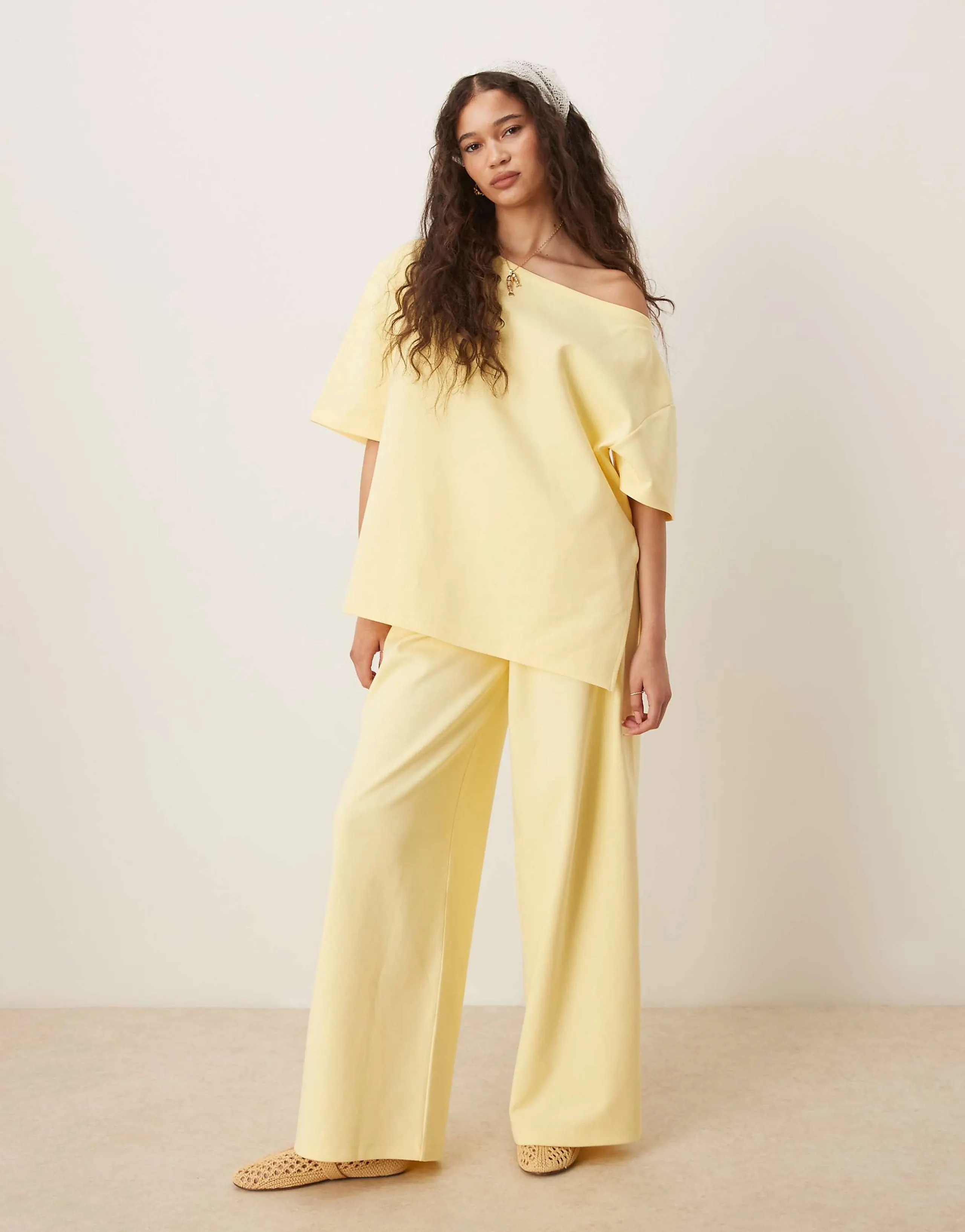 ASOS DESIGN interlock wide leg pants in yellow