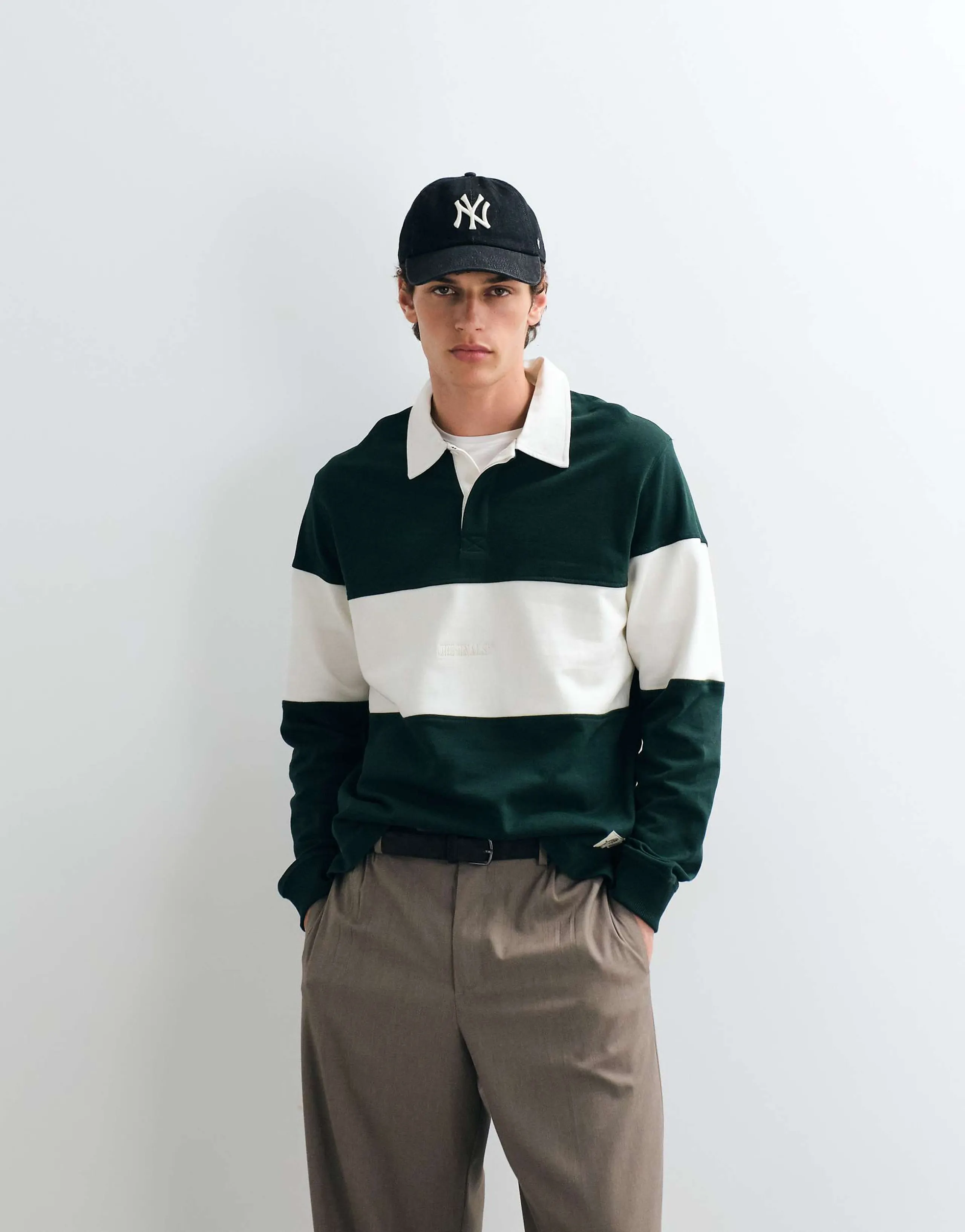 Jack & Jones colorblock rugby top in green and white