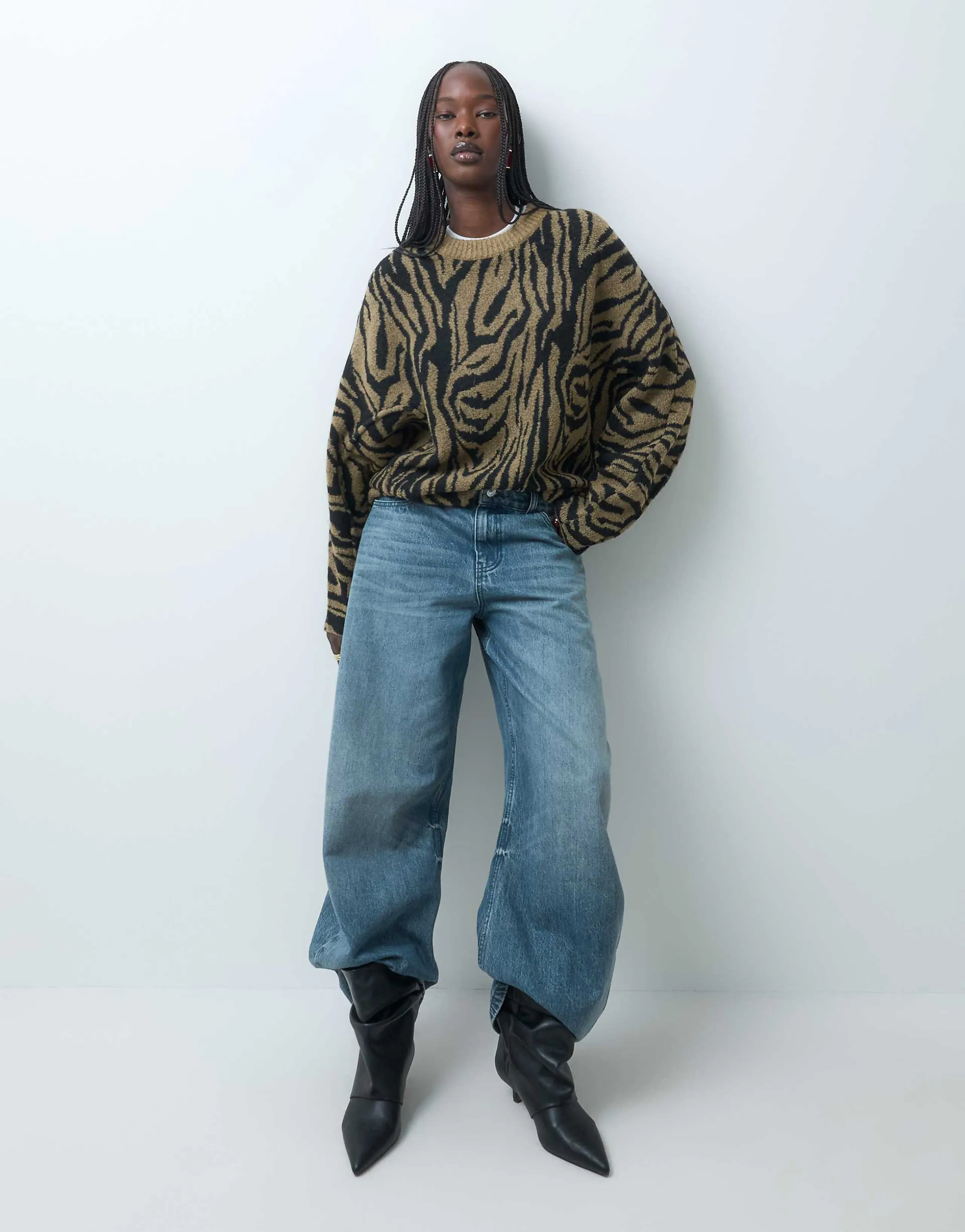ASOS DESIGN seam detailing batwing sleeve sweater in zebra