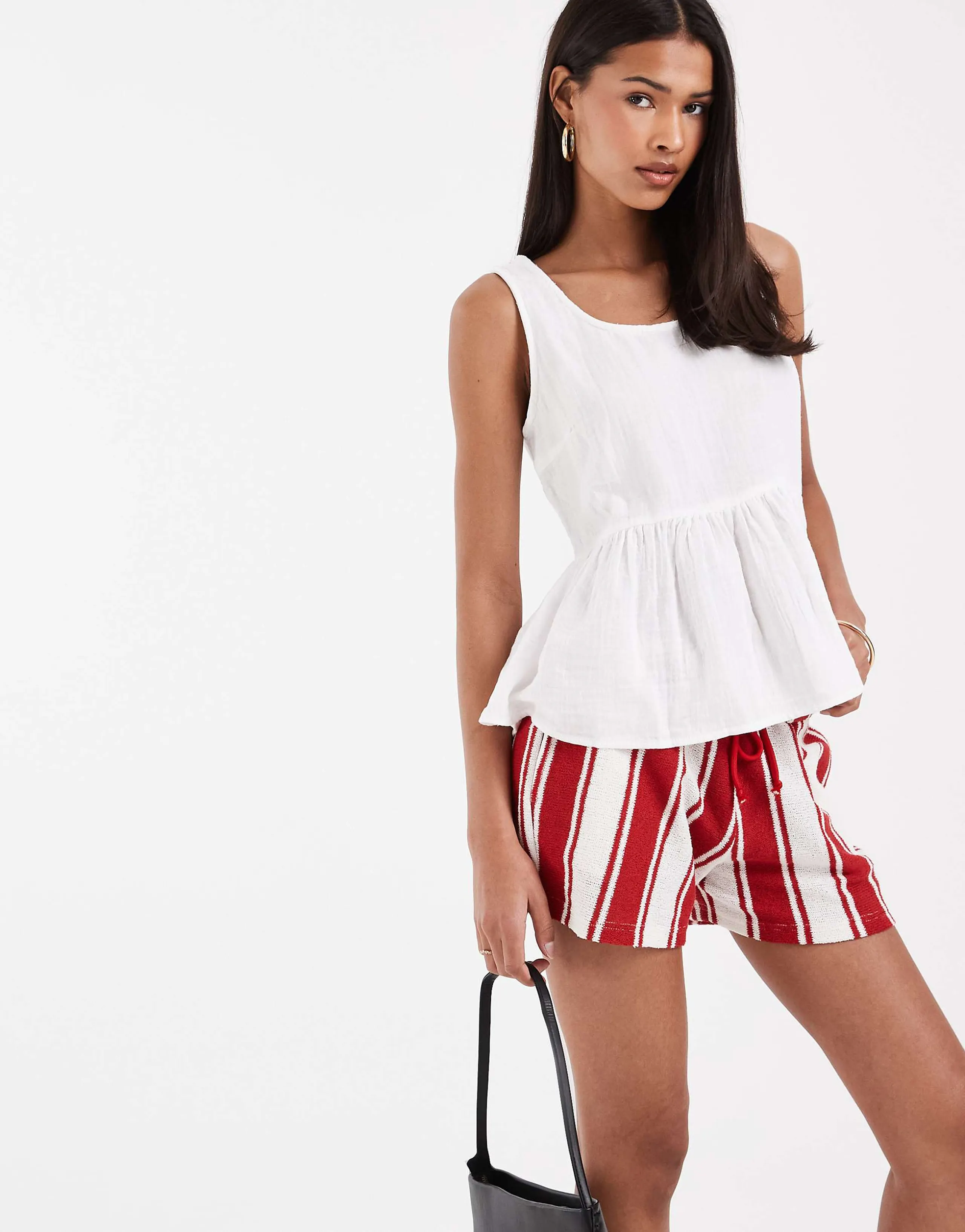 ONLY sleeveless peplum cheesecloth top in white