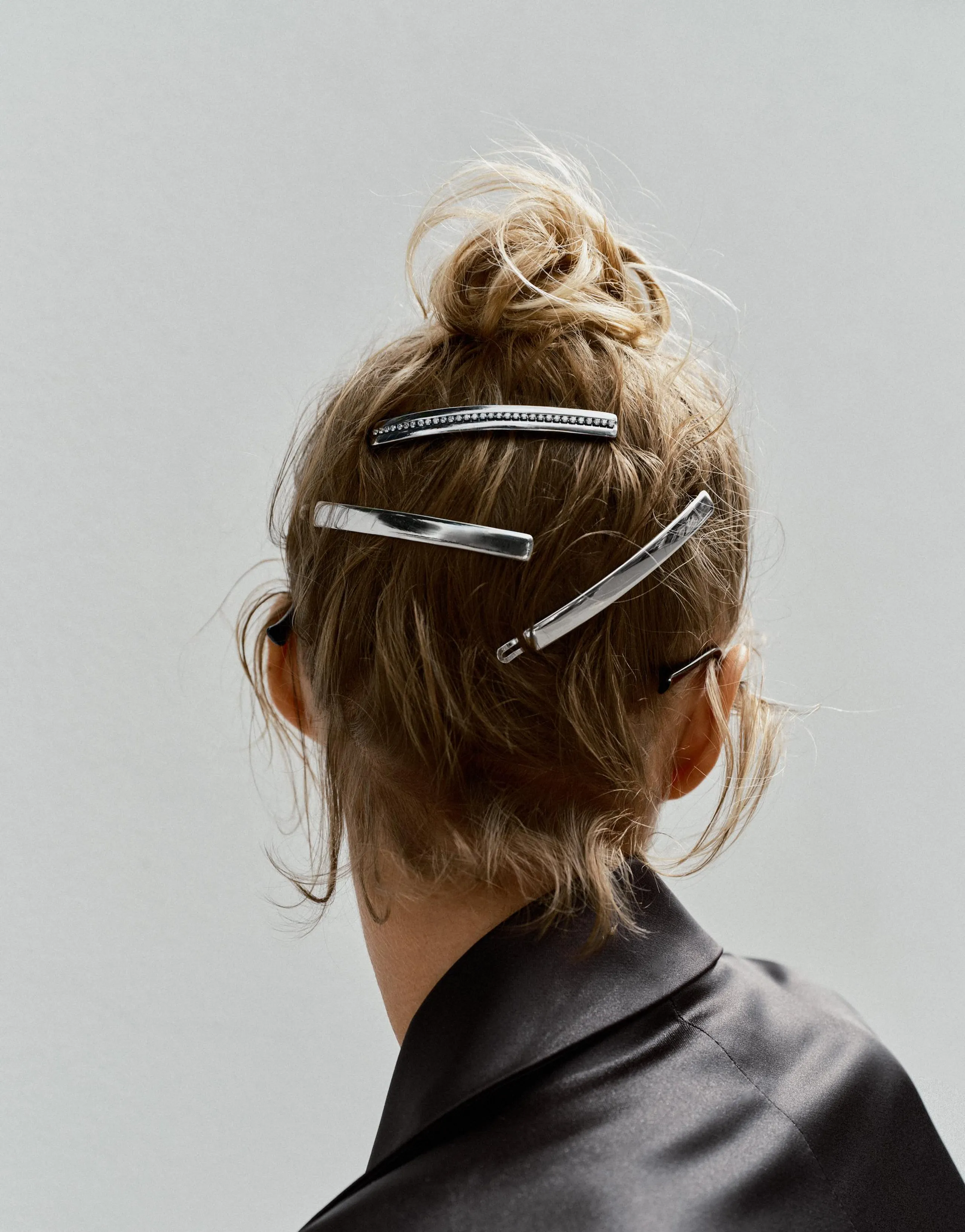 3-PACK OF PLAIN AND RHINESTONE METAL HAIR CLIPS