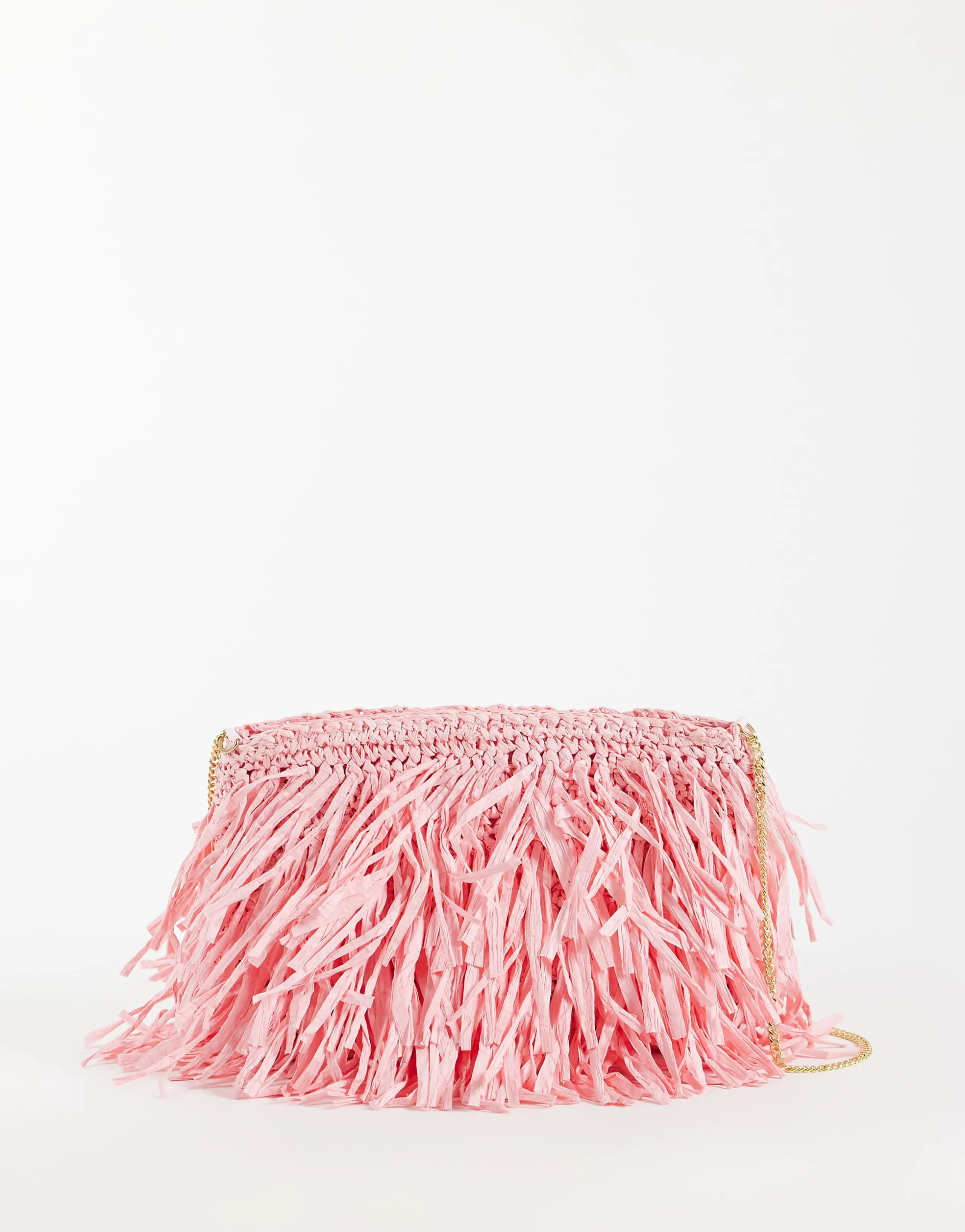 ASOS DESIGN raffia tassel clutch bag in pink