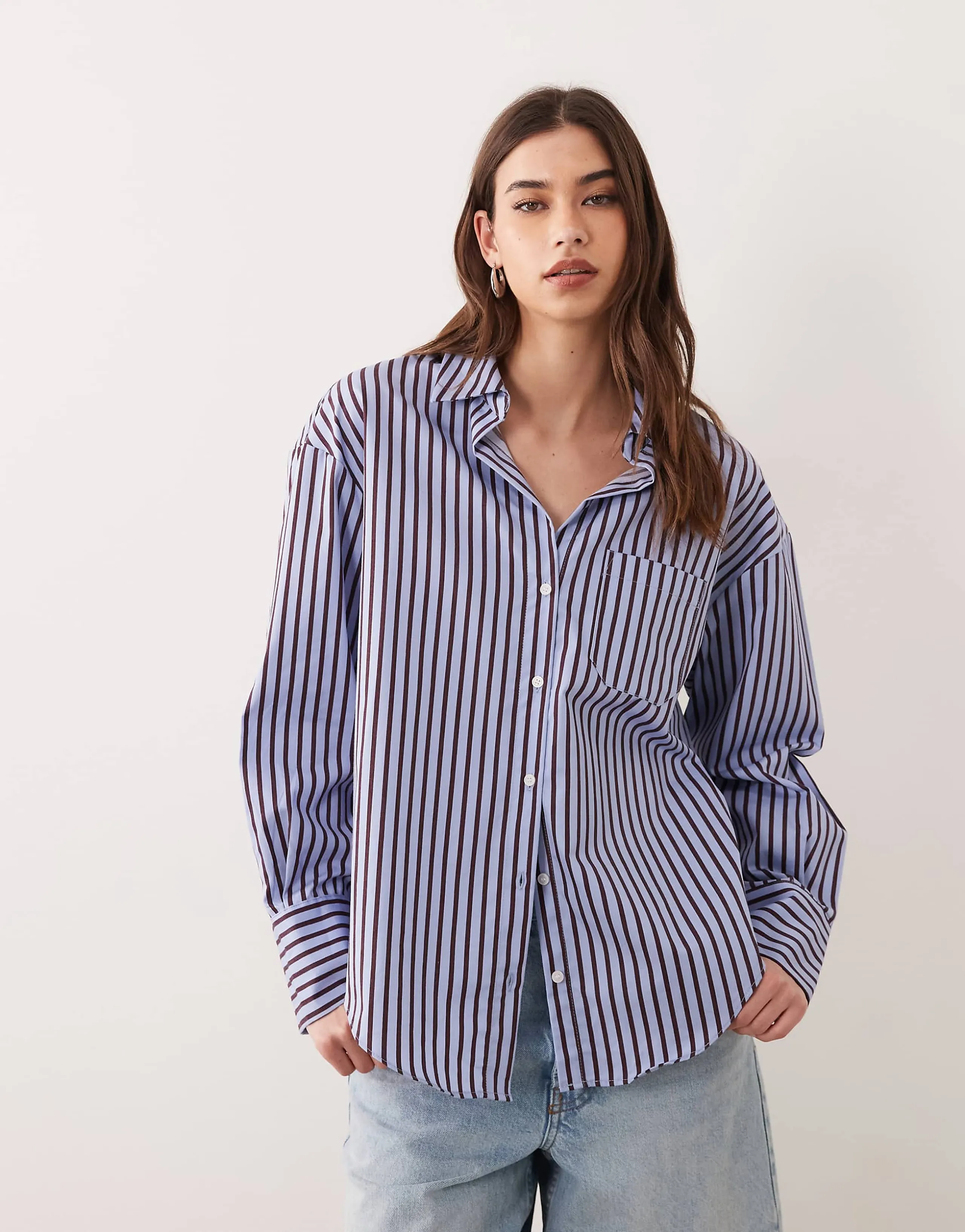 Mango cotton mix shirt in blue and burgundy stripes