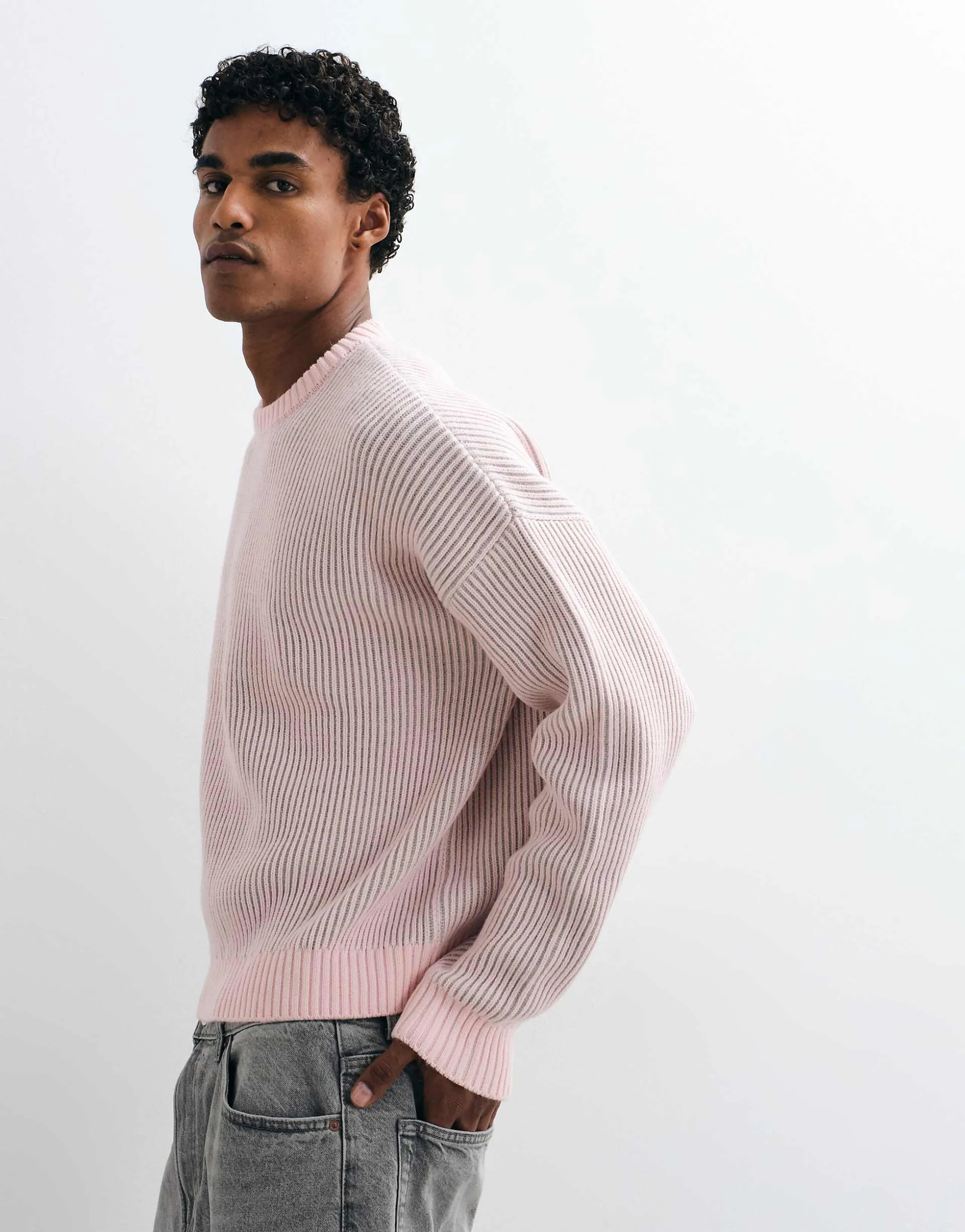 ASOS DESIGN oversized rib knit fisherman sweater in pink