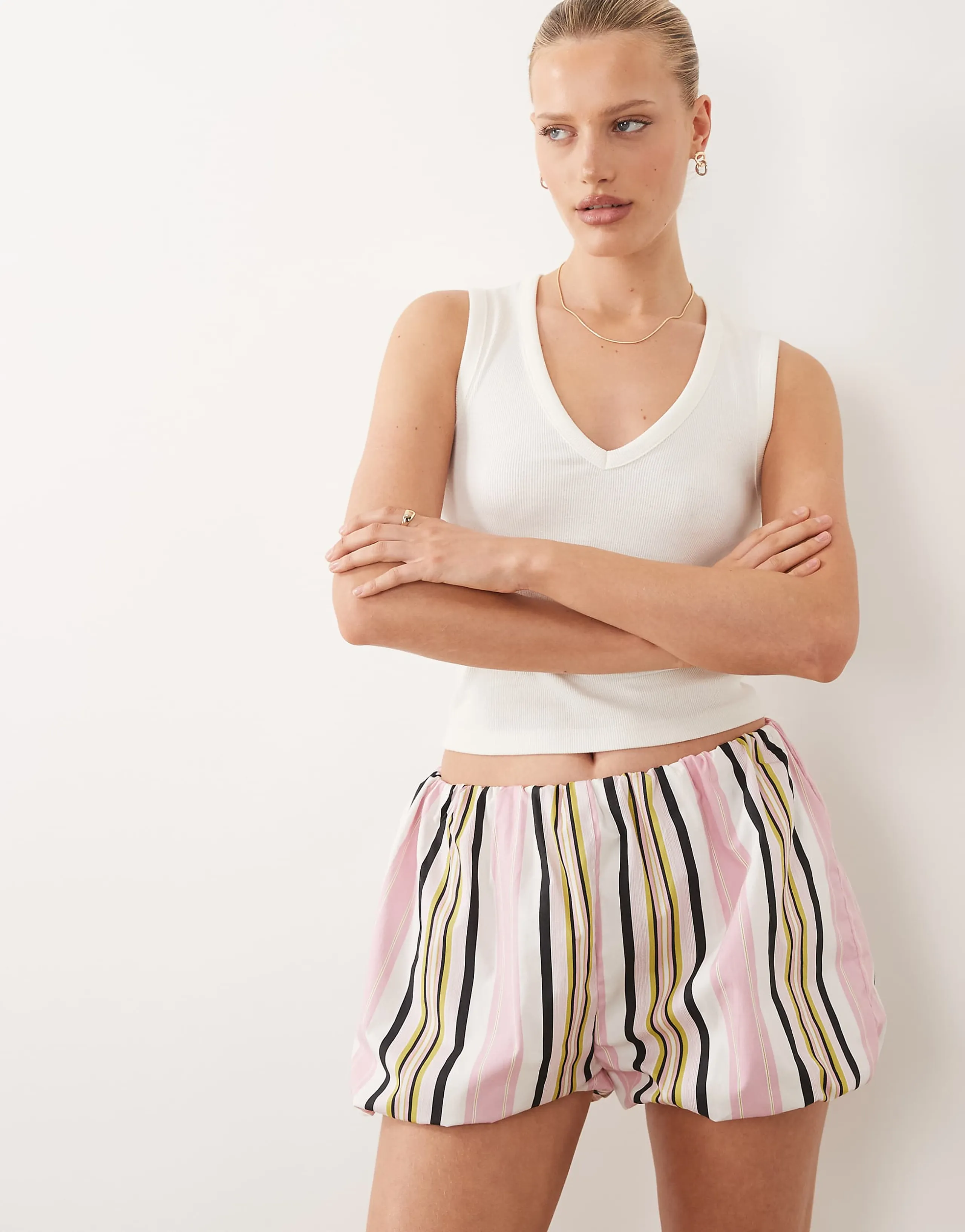 ASOS DESIGN bubble shorts in pink stripe