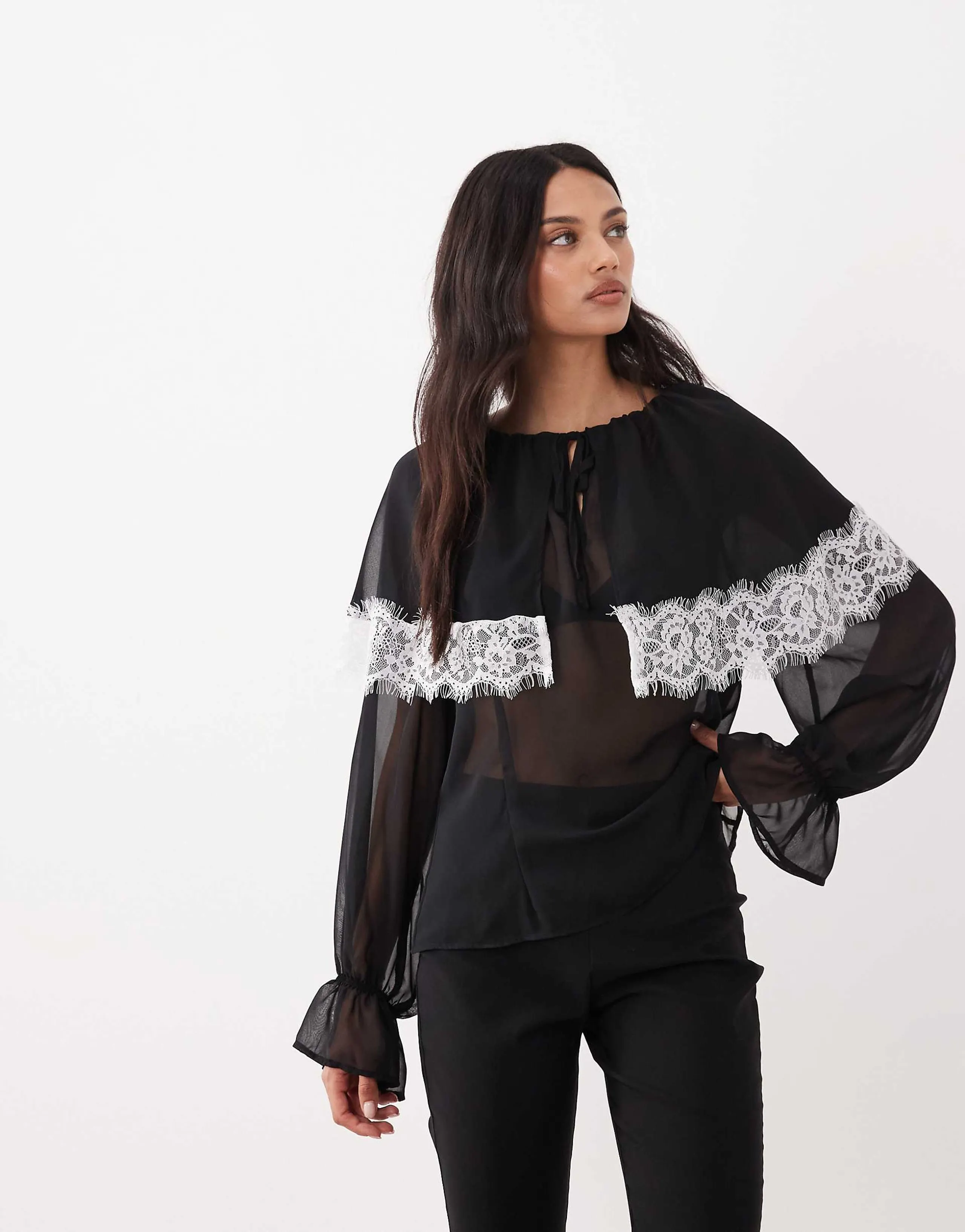 Miss Selfridge cape blouse with contrast trim