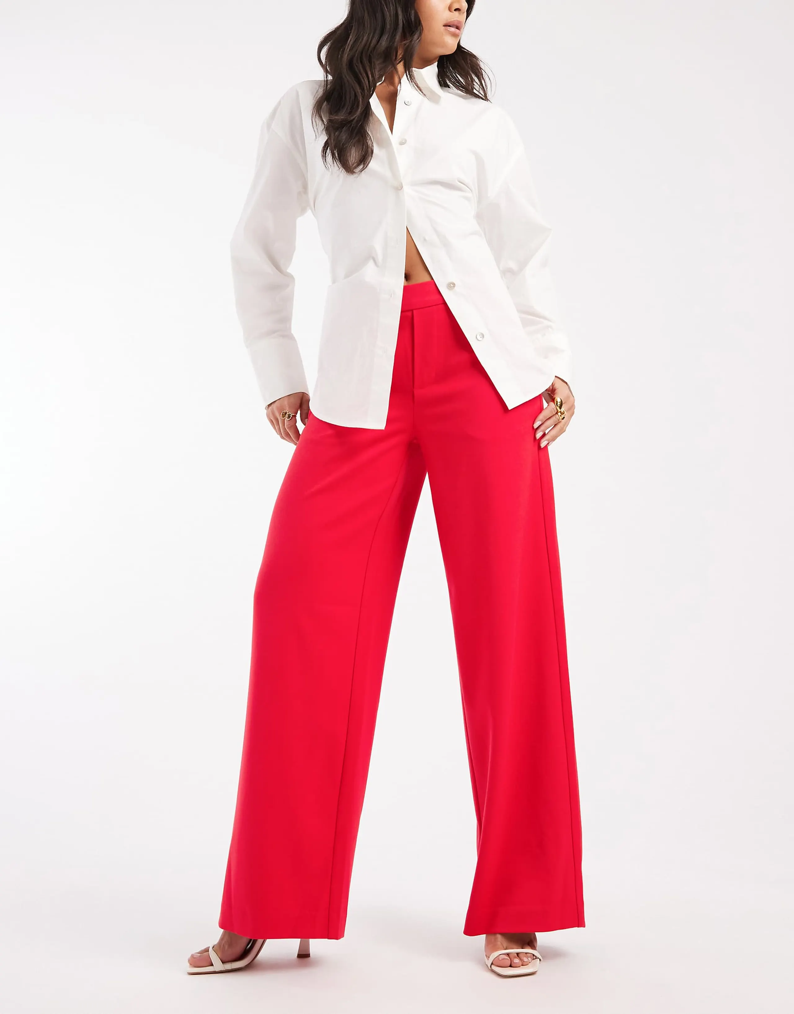 Object wide leg tailored pants in fiery coral   