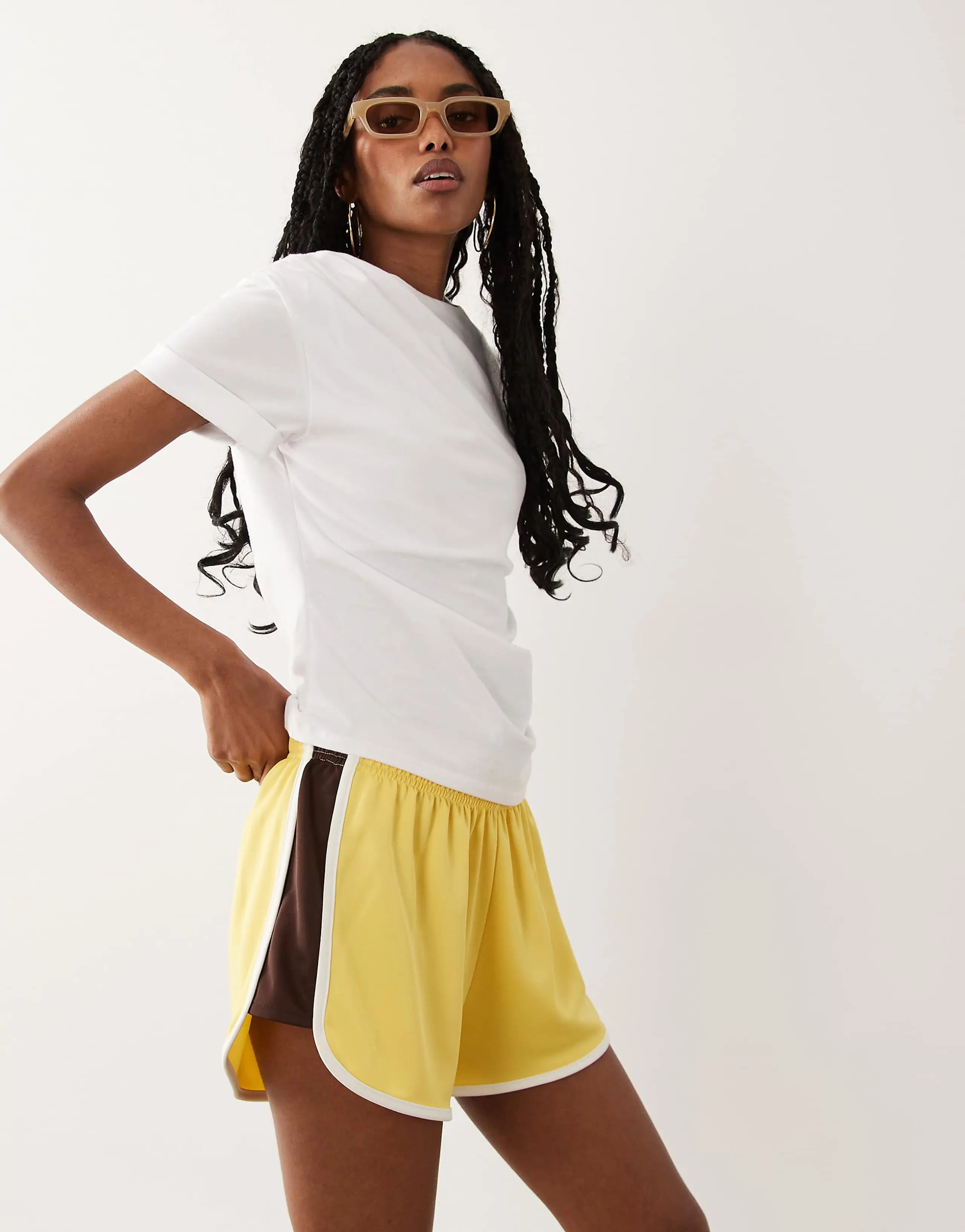 ASOS DESIGN tricot piping detail runner shorts in buttermilk