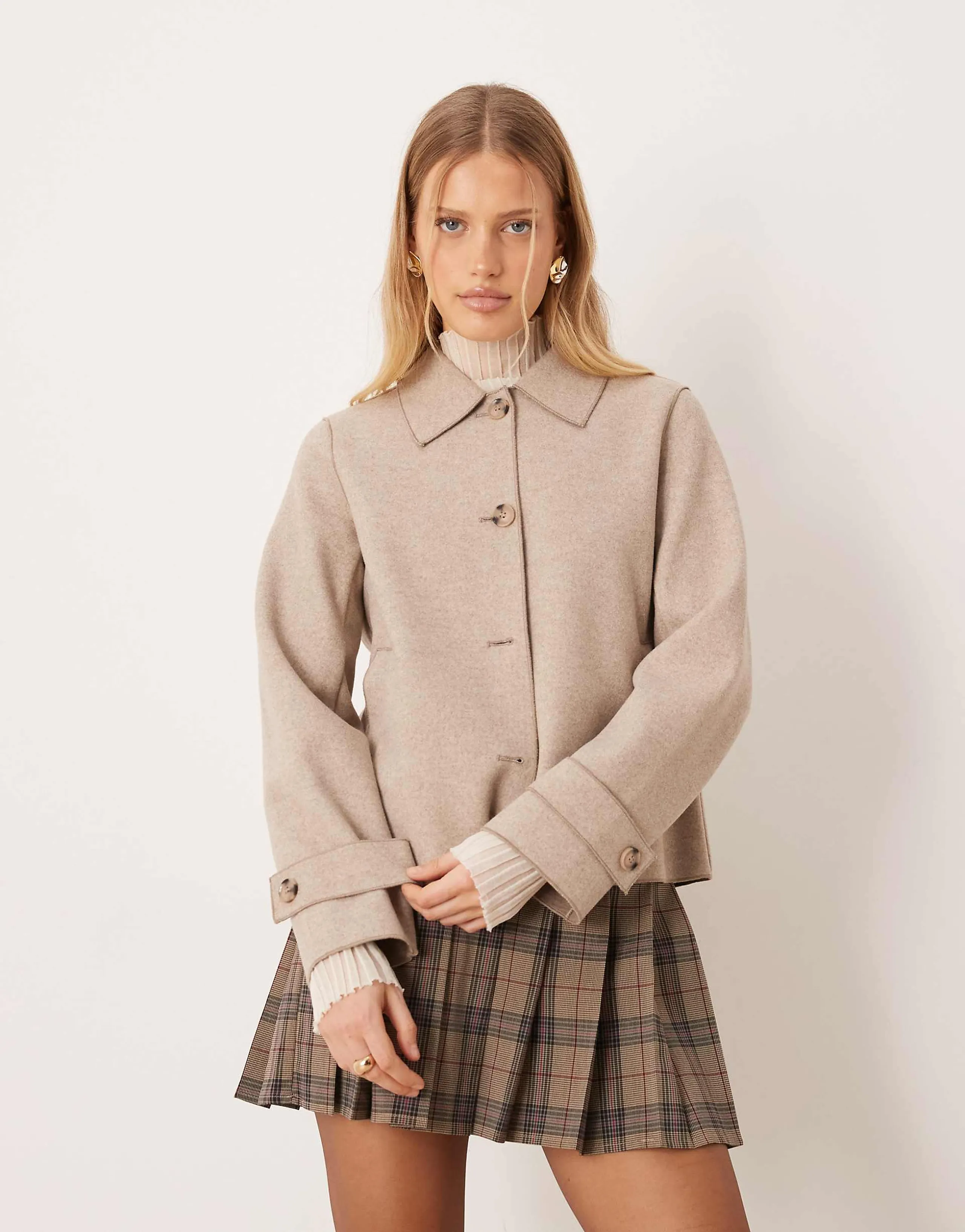 VILA button front short lightweight jacket in natural melange