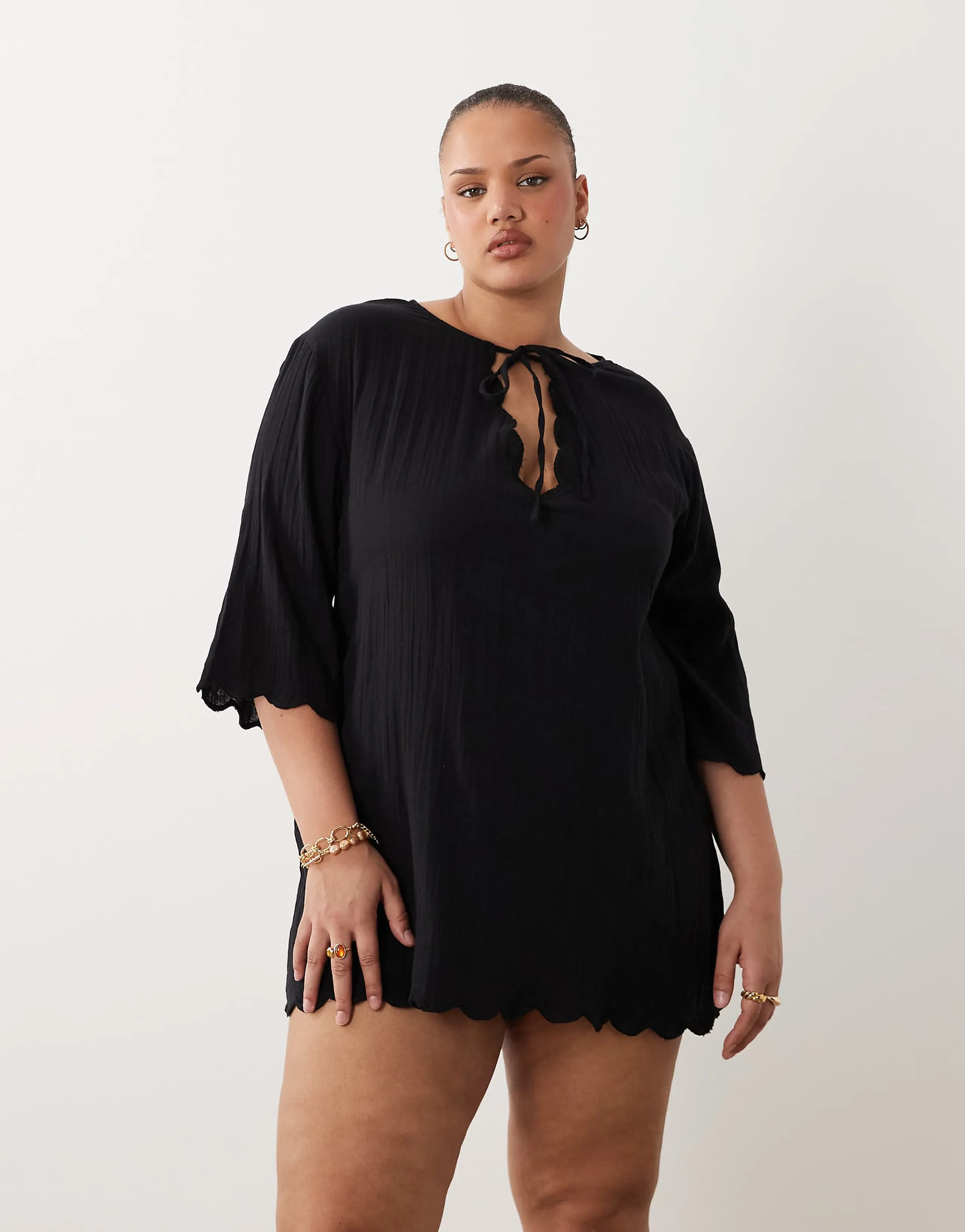 Esmée Curve mini dress beach cover up in black