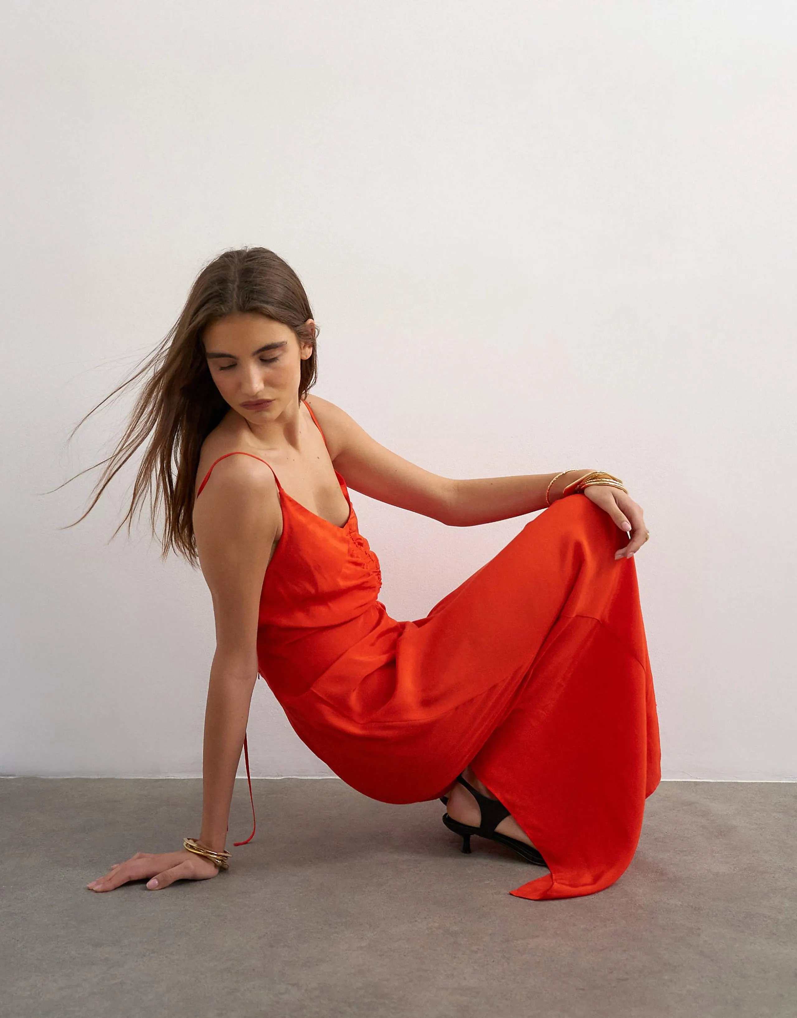 Topshop ruched front cami maxi dress in red