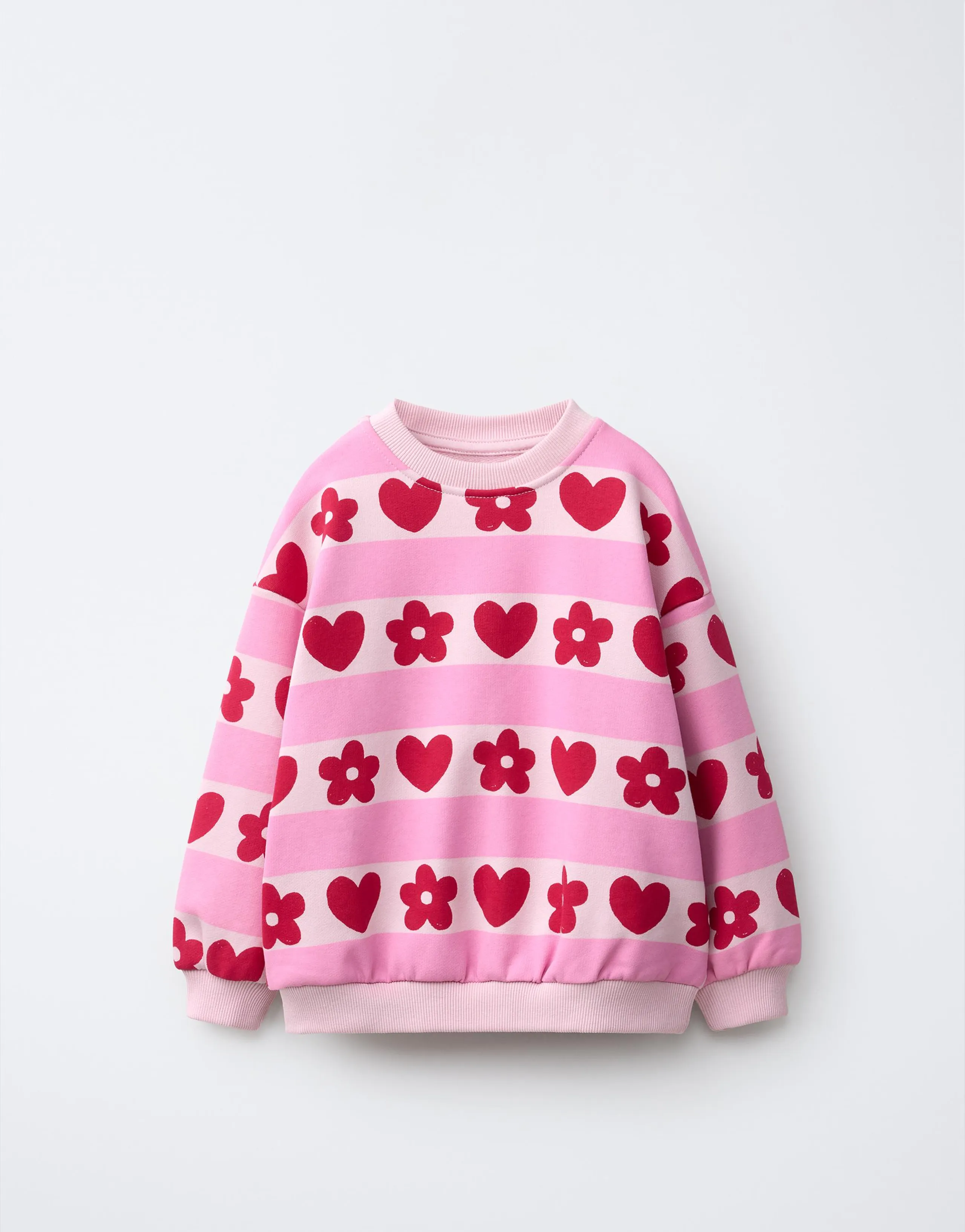STRIPED AND HEART PRINT SWEATSHIRT