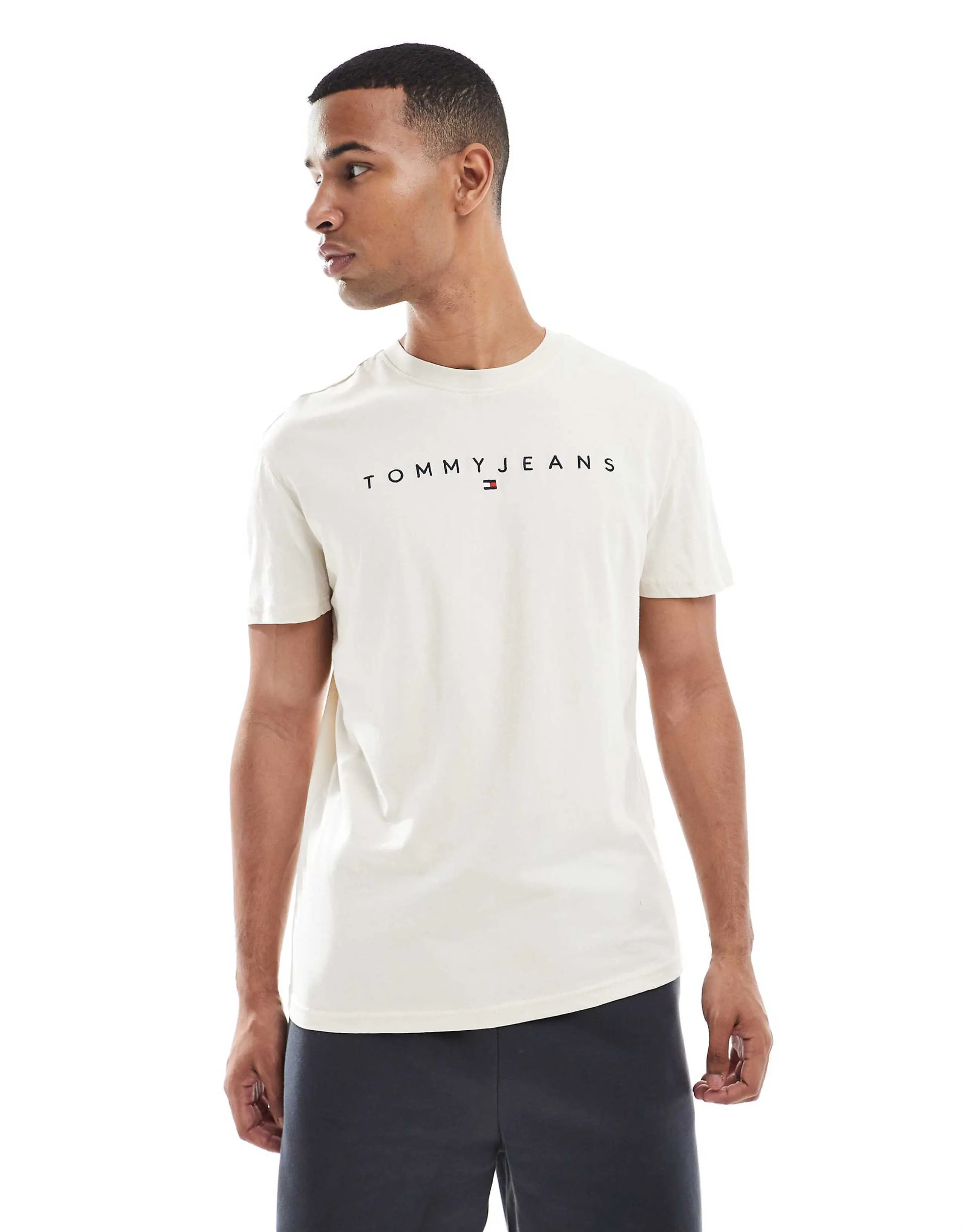 Tommy Jeans linear logo t-shirt in beige