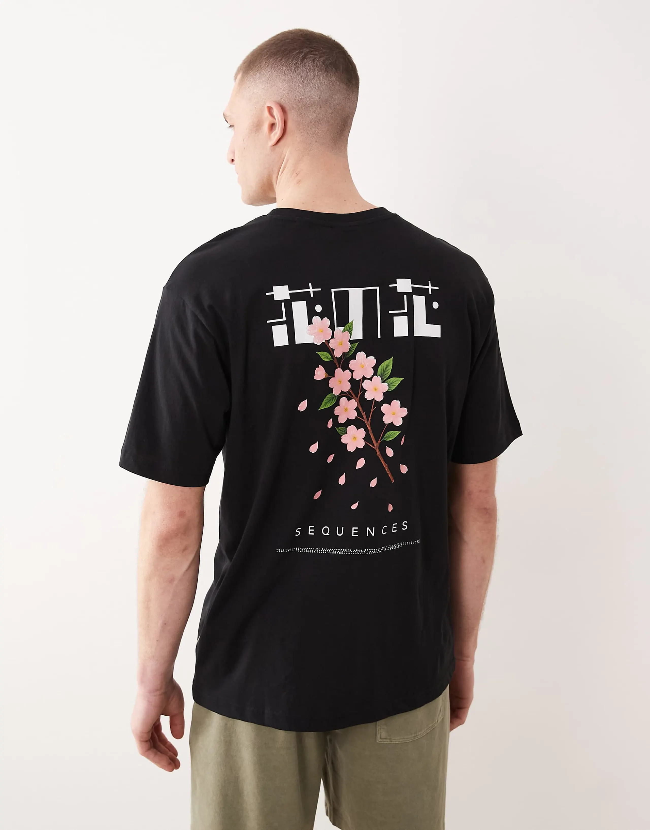 ONLY & SONS oversized fit T-shirt with blossom back print in black