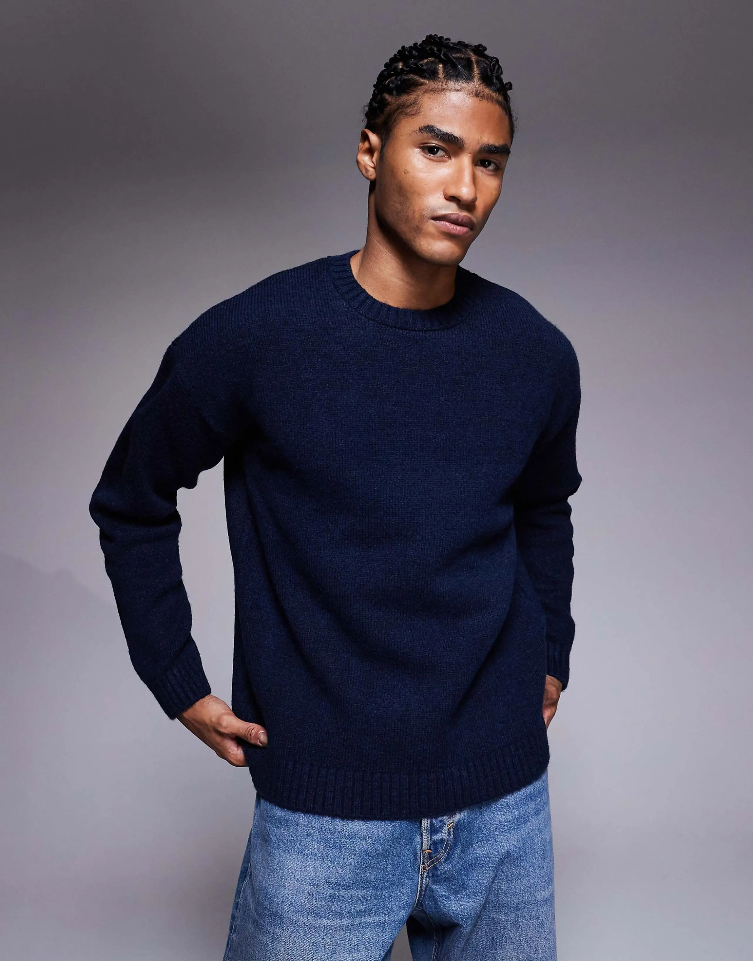 ASOS DESIGN relaxed knit crew neck sweater in navy