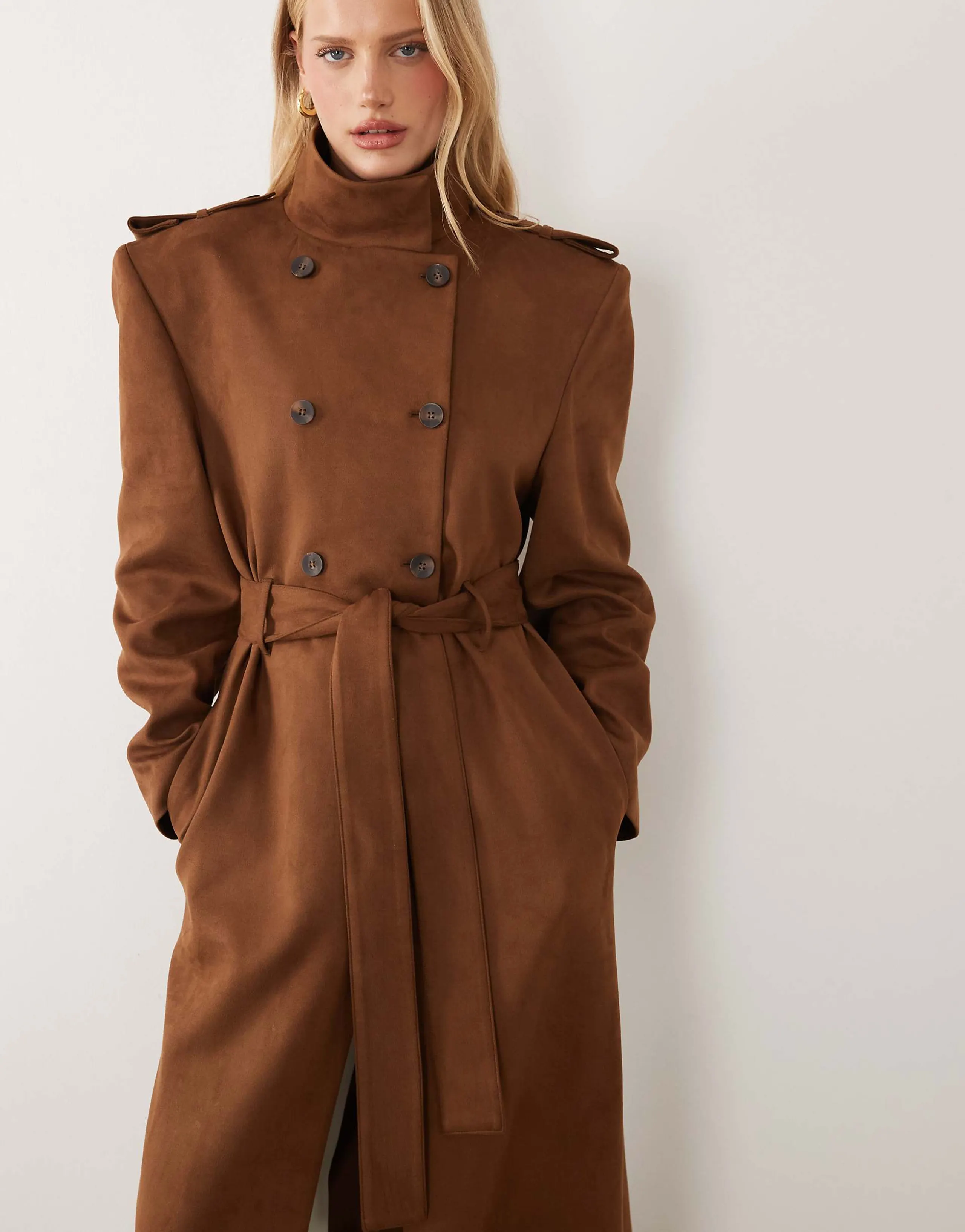 ASOS DESIGN funnel neck trench in faux suede