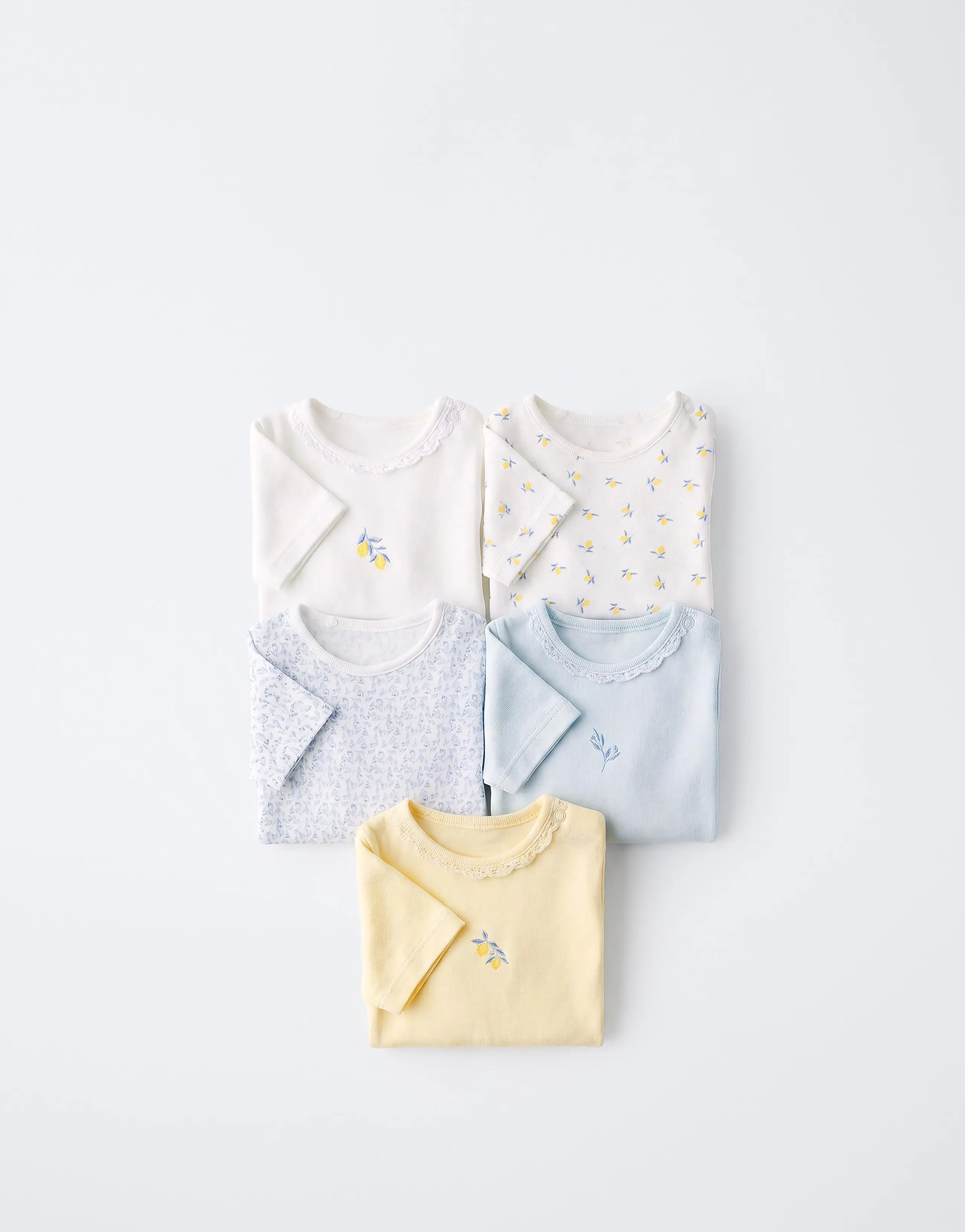5-PACK OF LEMON PRINT SHORT SLEEVE BODYSUITS