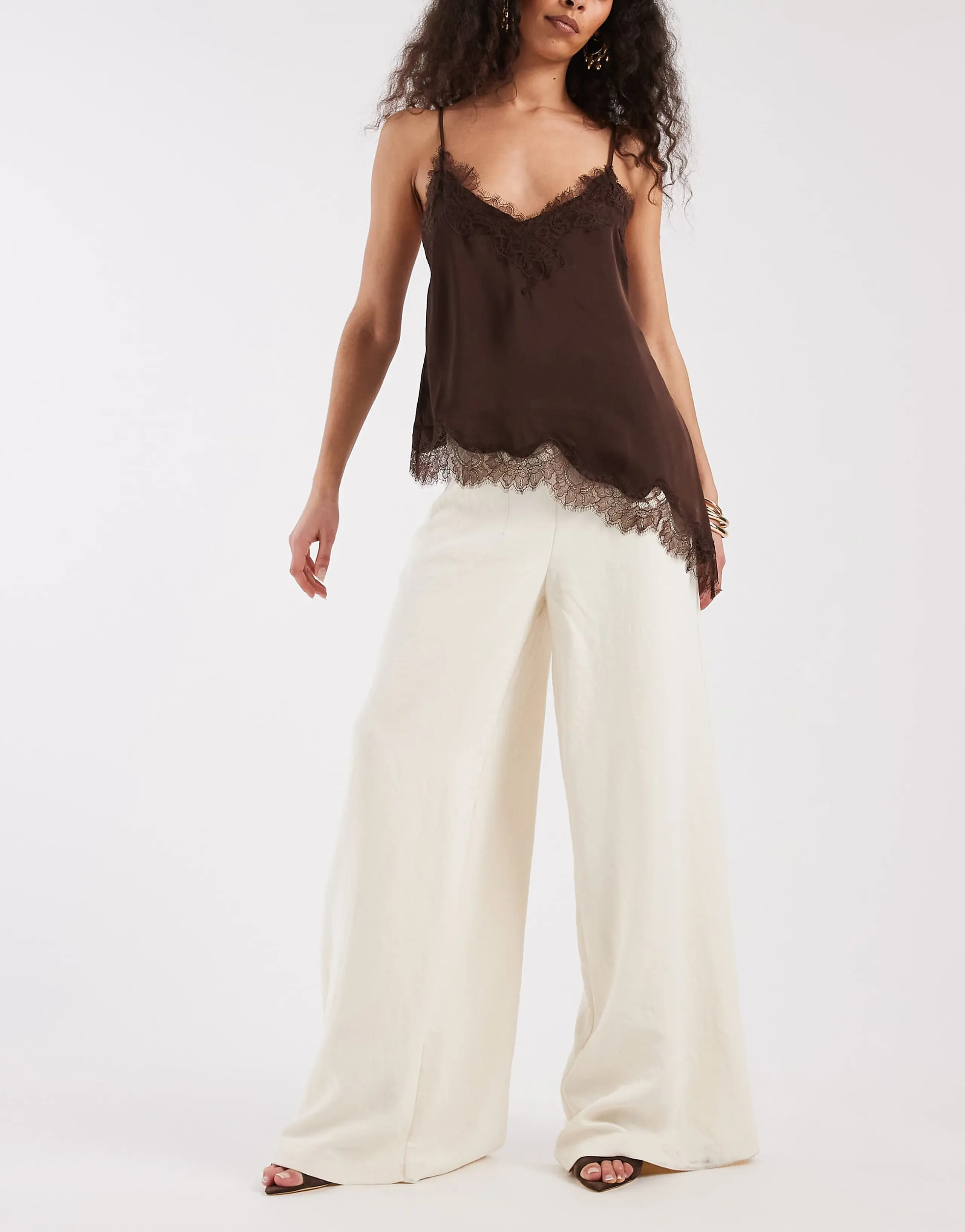 ASOS DESIGN tailored high waist corset detailing palazzo pants in cream - part of a set
