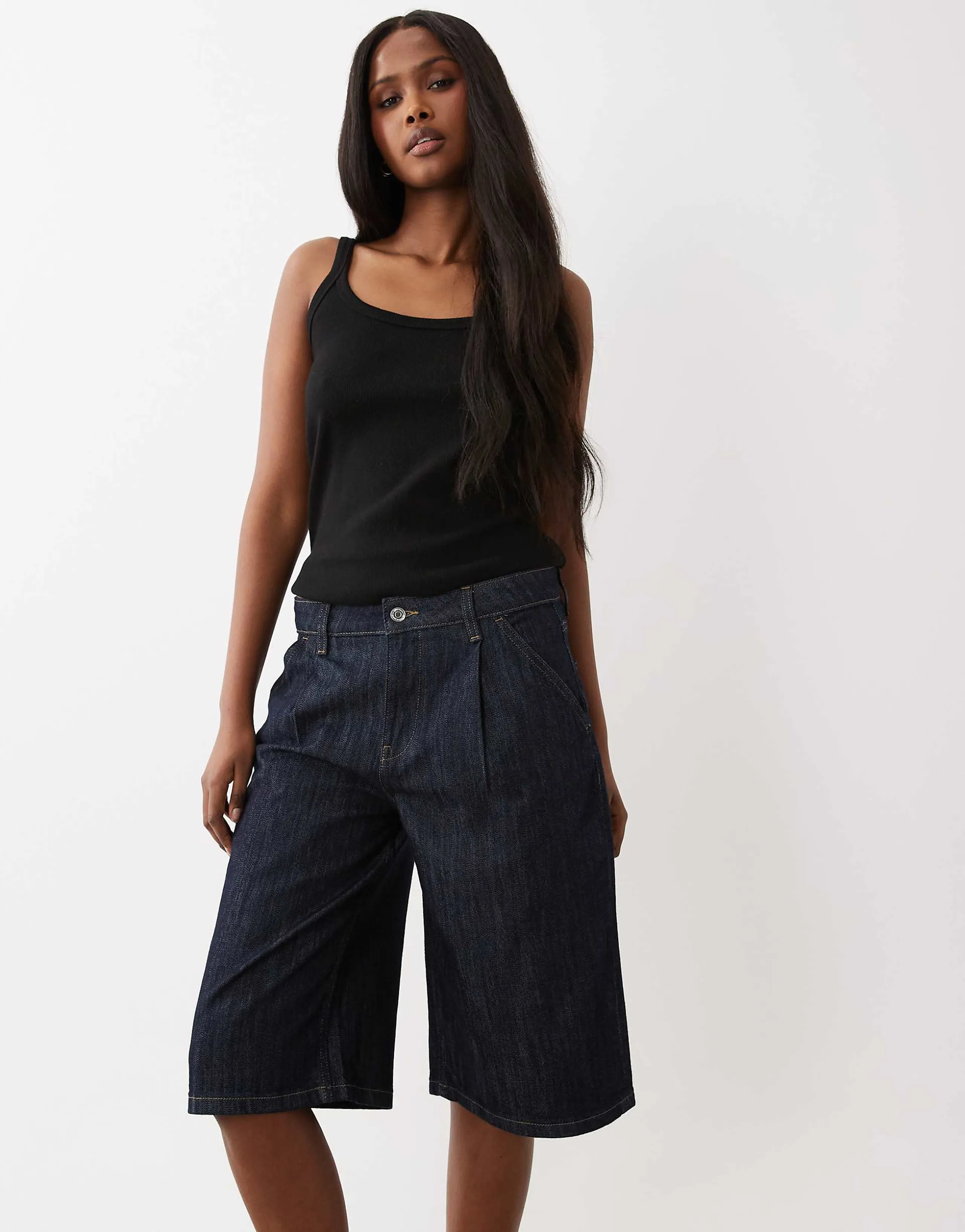 Gina Tricot Bermuda denim shorts in rinse wash blue