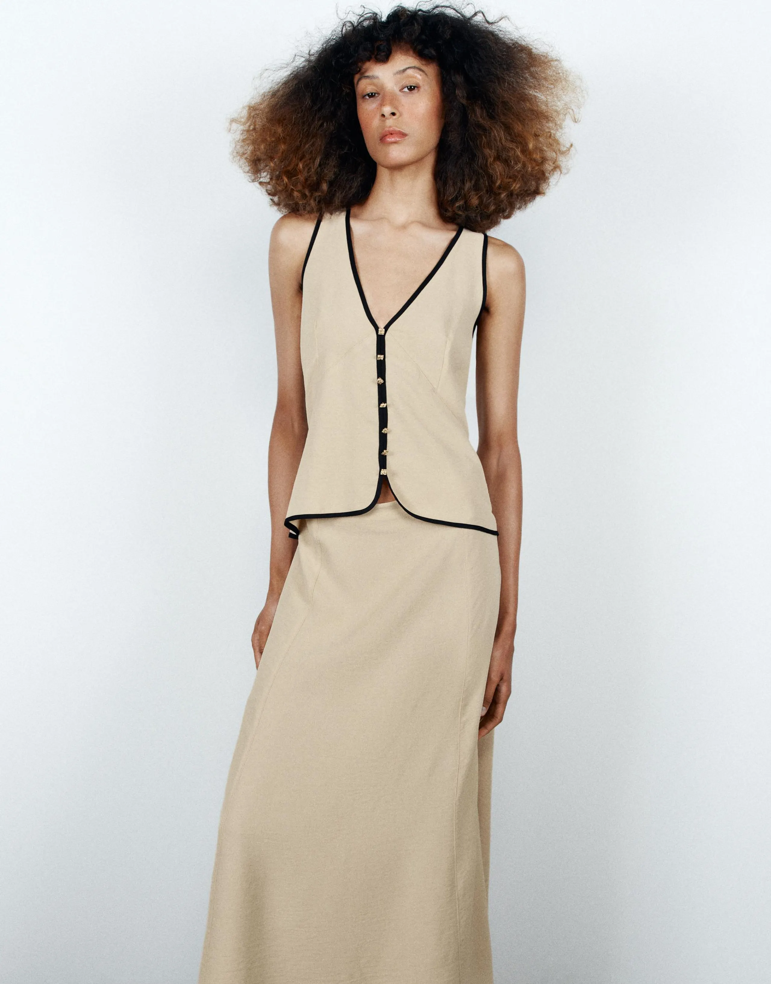 CONTRAST PIPING MIDI DRESS