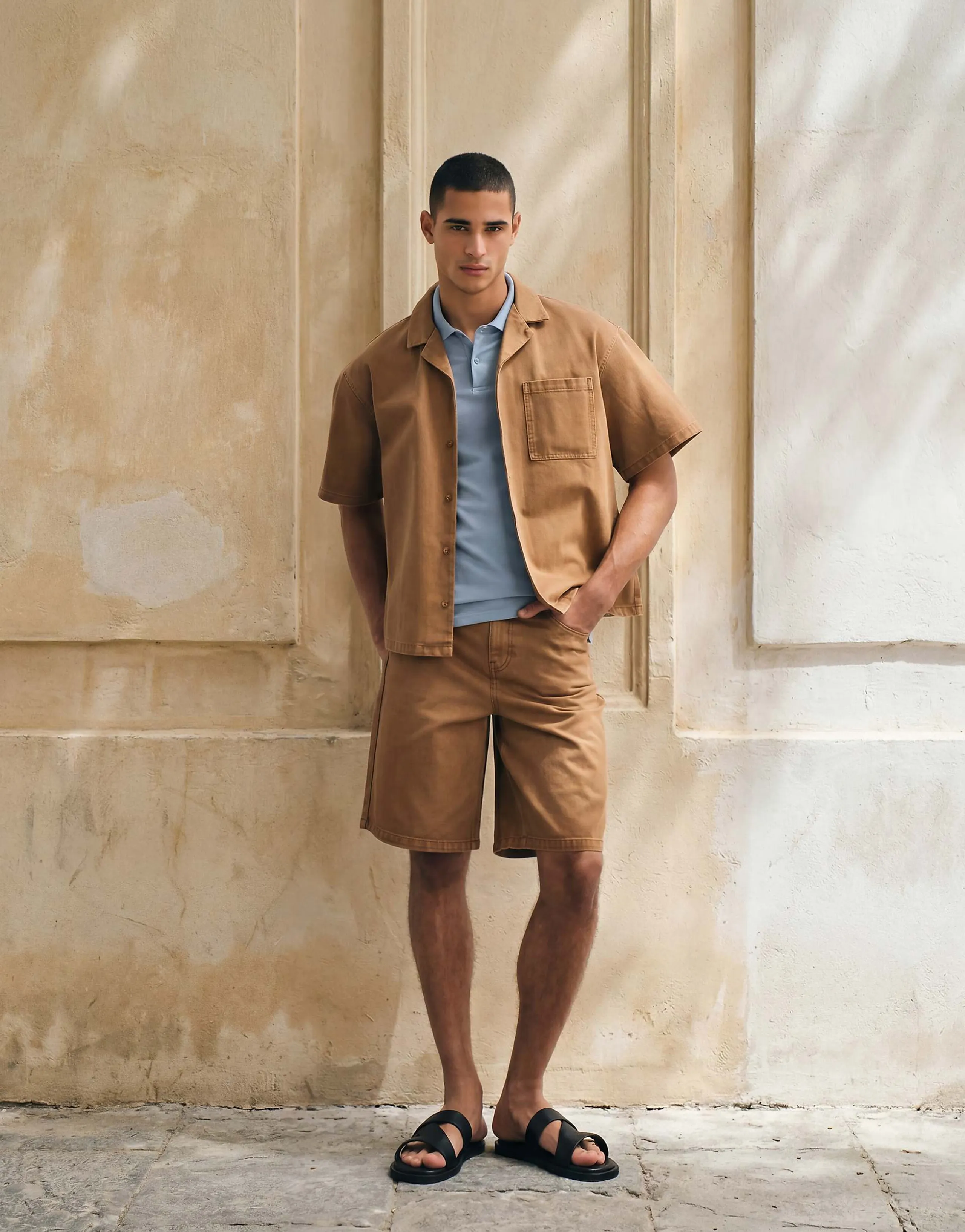 ASOS DESIGN loose denim jorts in brown - part of a set 