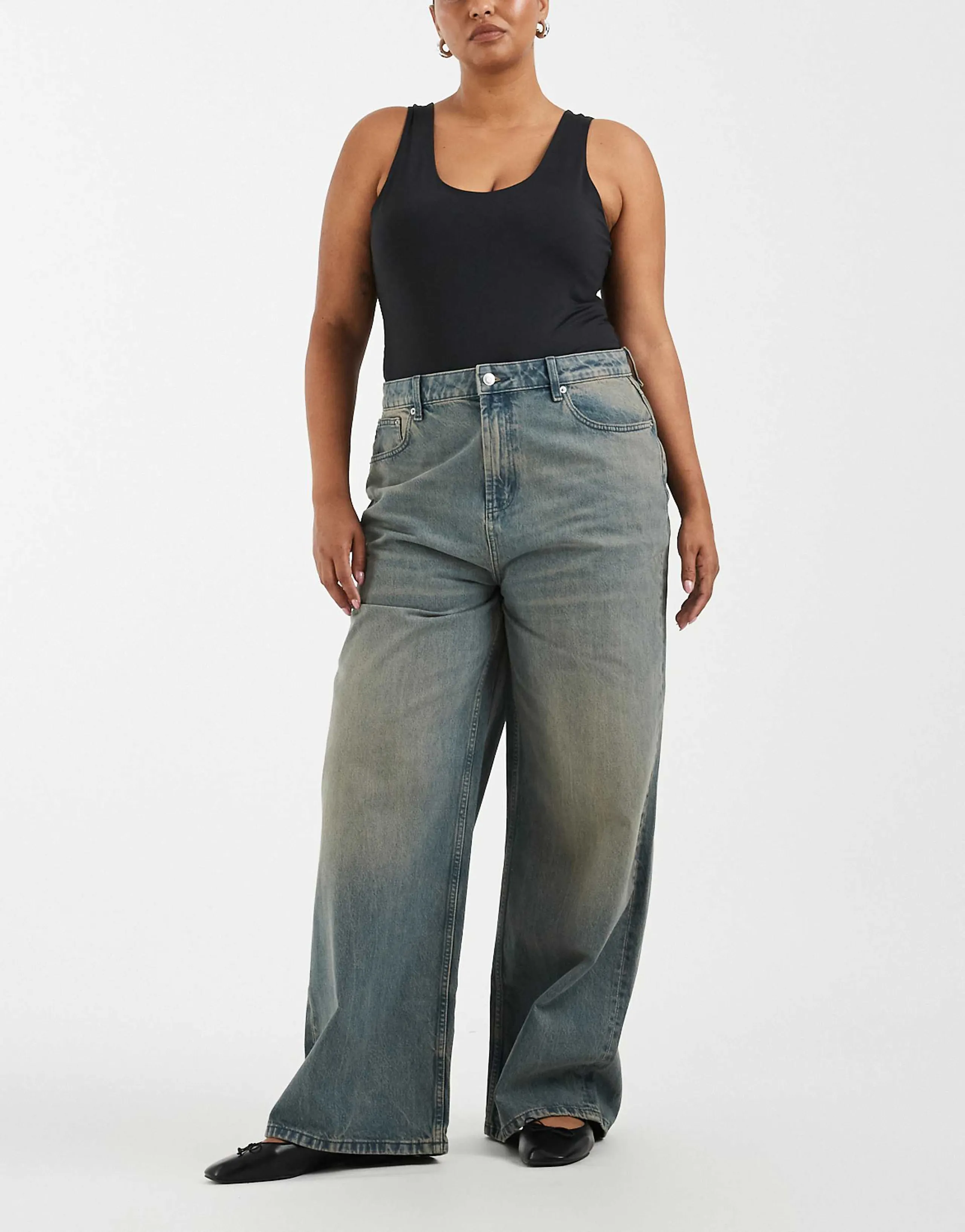 ASOS DESIGN Curve high waist wide leg jeans in tinted gray wash