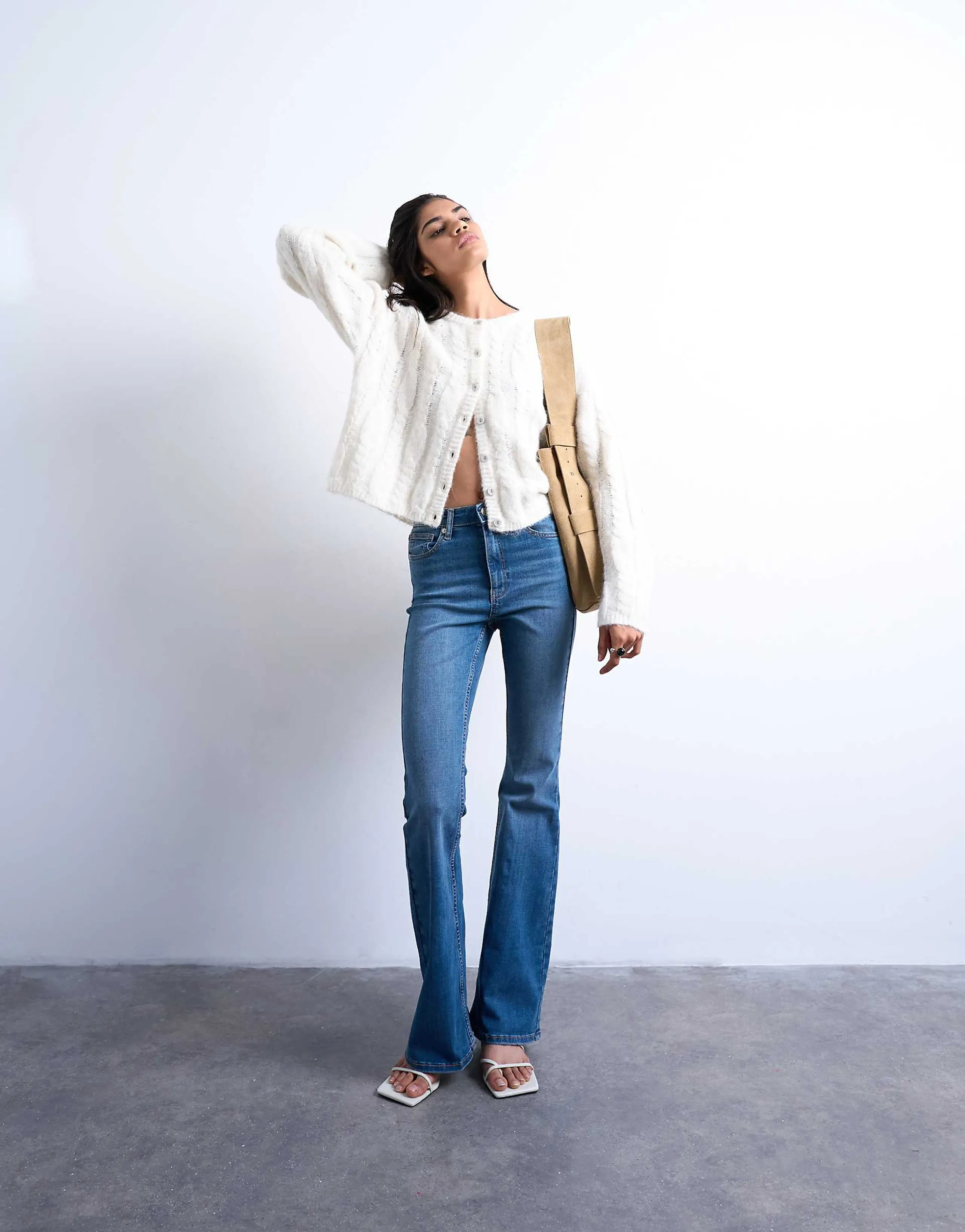 Topshop Jamie flare high rise jeans in vintage blue