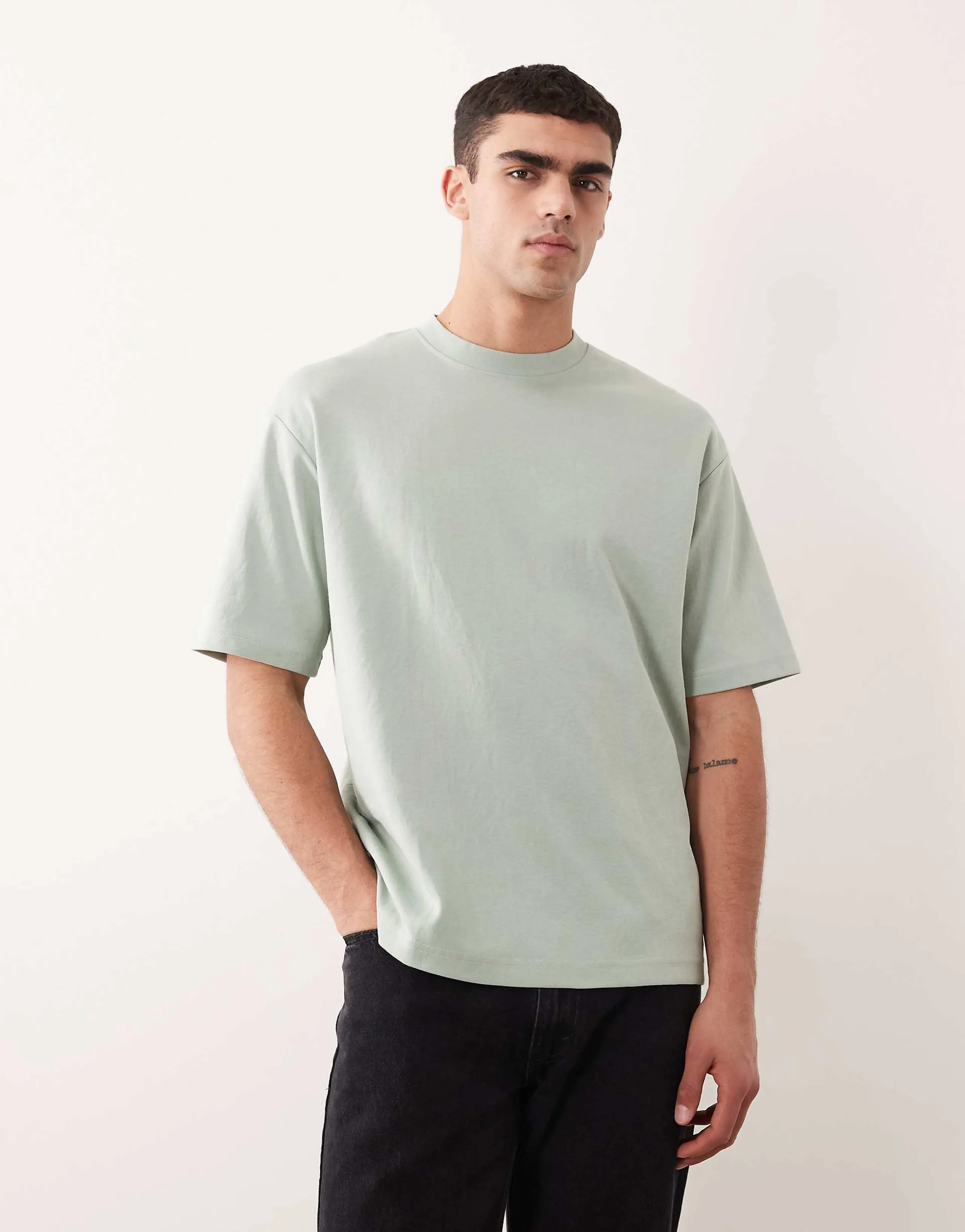 Selected heavyweight oversized T-shirt in green