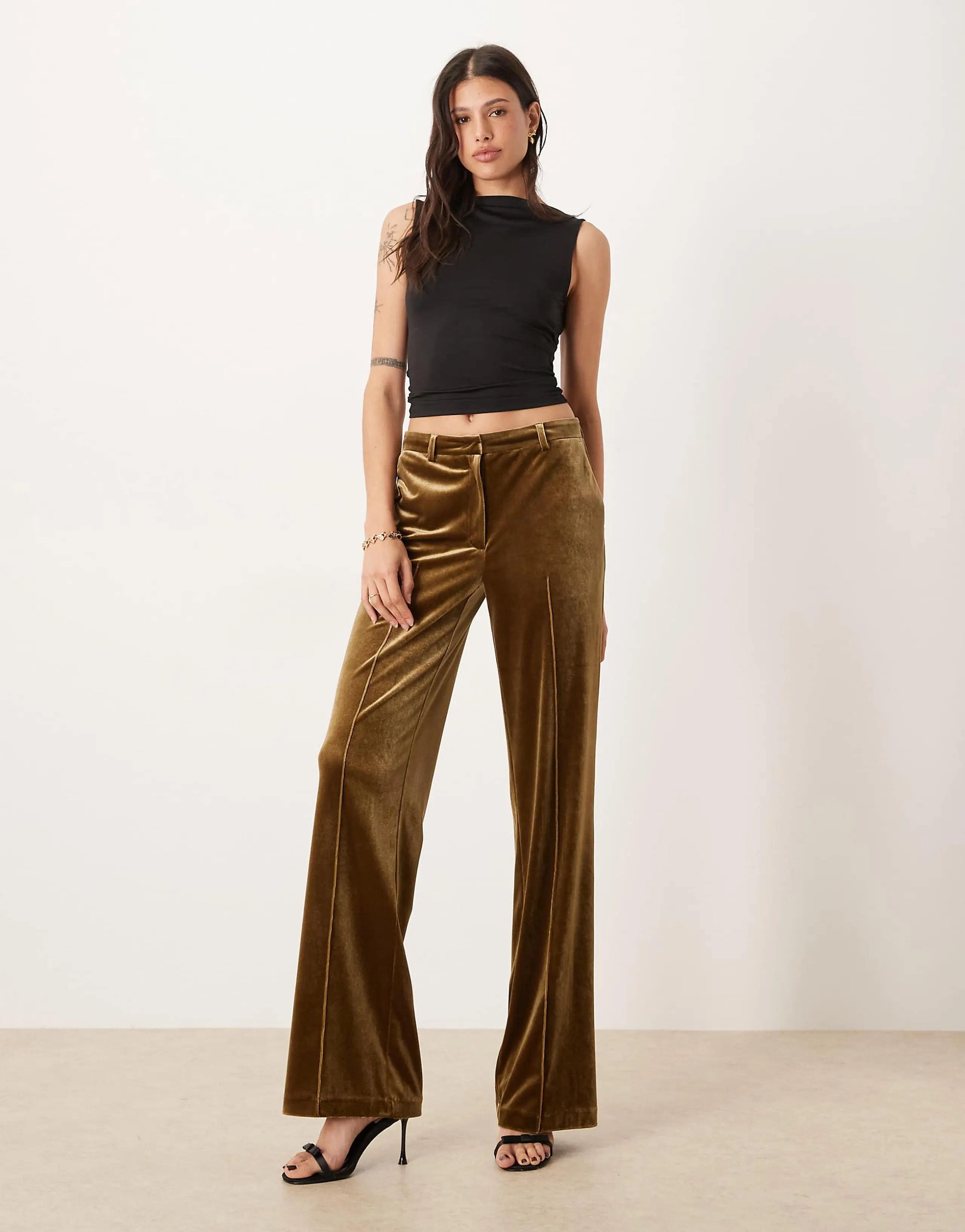 ASOS DESIGN Tall tailored velvet slim straight pants in olive