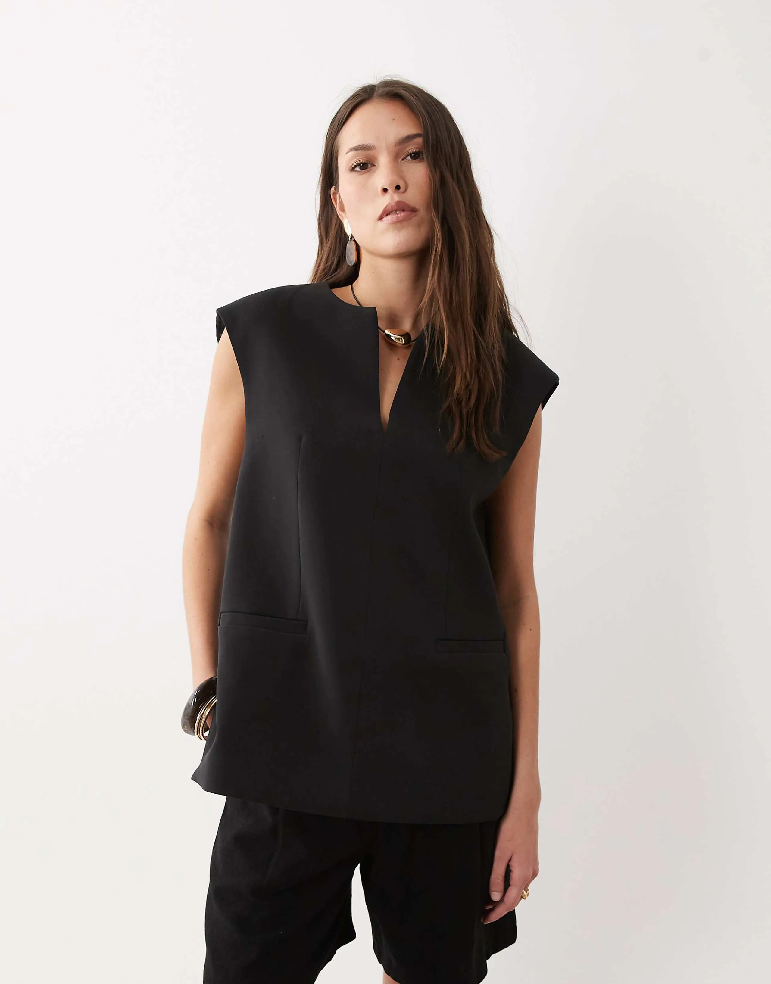 ASOS DESIGN tailored oversized boxy tunic top in black