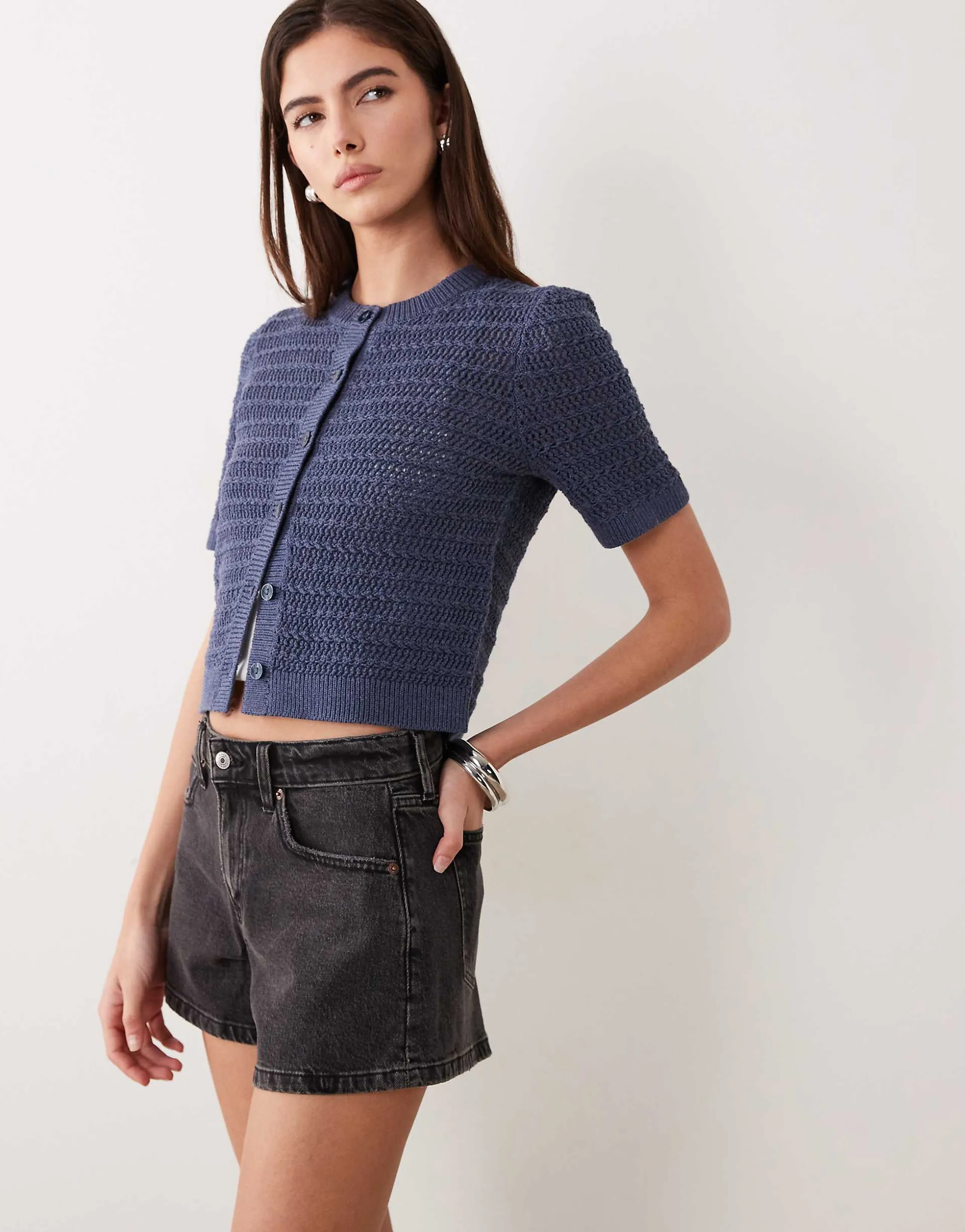 Abercrombie & Fitch Curve Love high rise denim a-line shorts in washed black